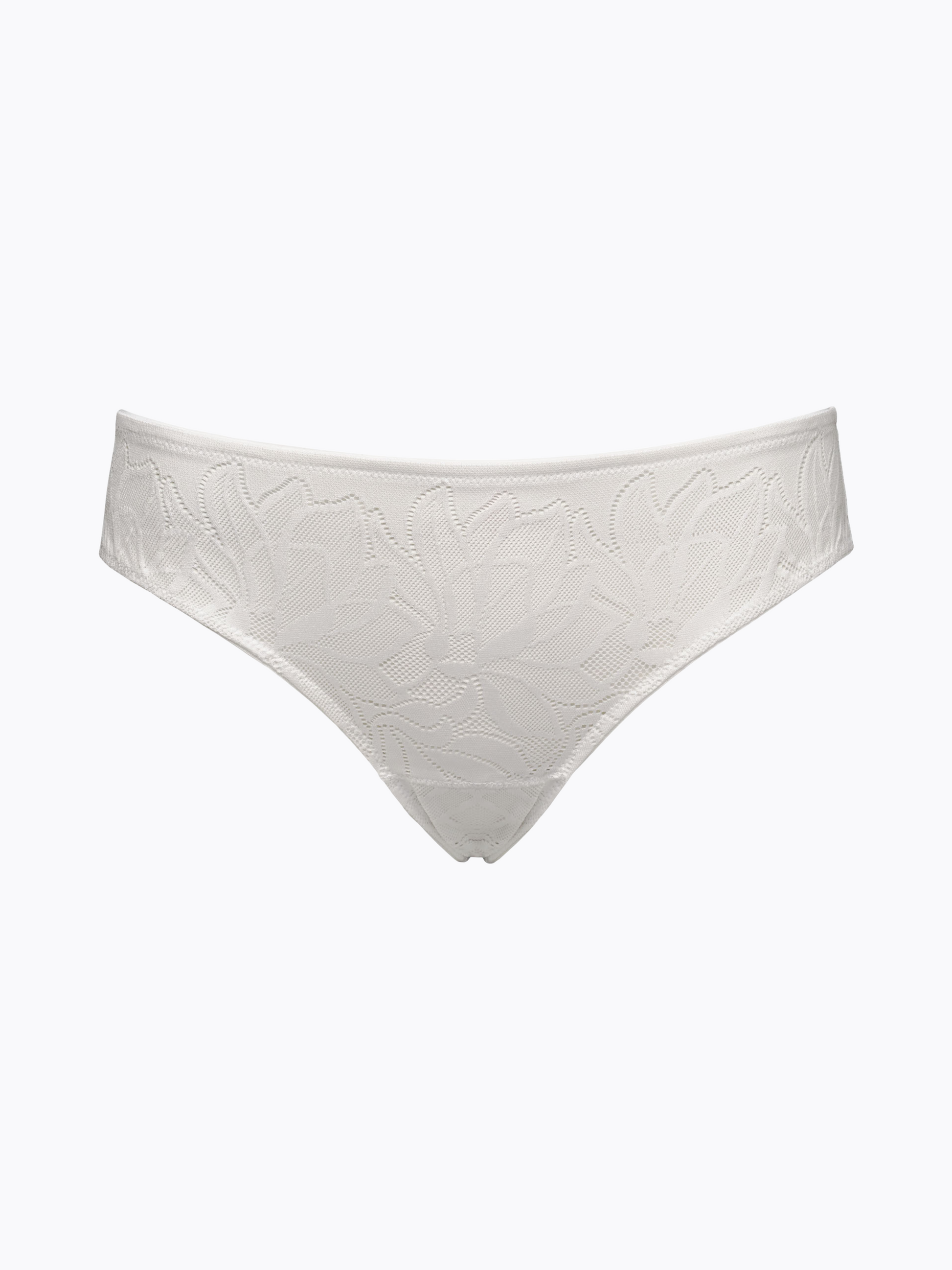 Brasiliana bianca in tessuto jacquard floreale, taglio vivo sul retro.