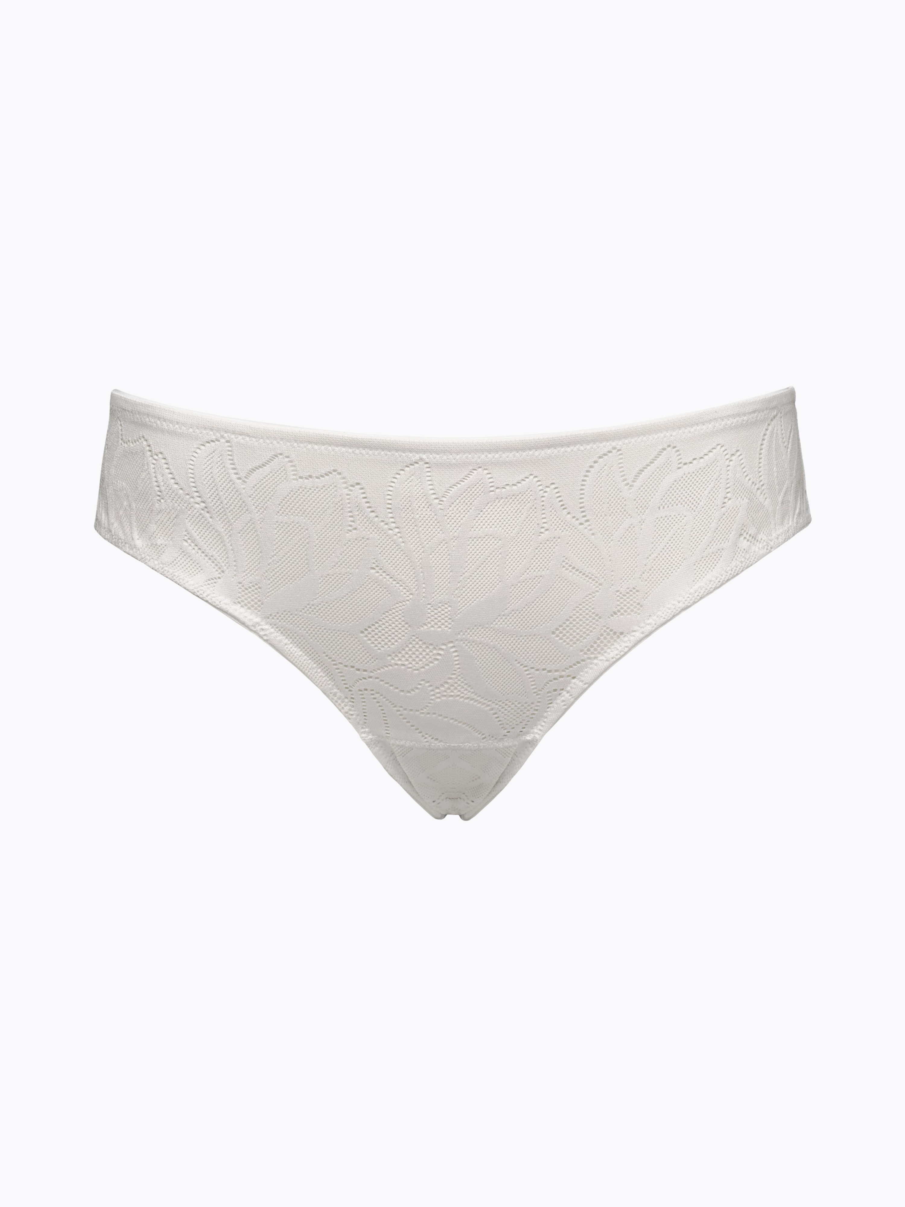 Brasiliana bianca in tessuto jacquard floreale, taglio vivo sul retro.