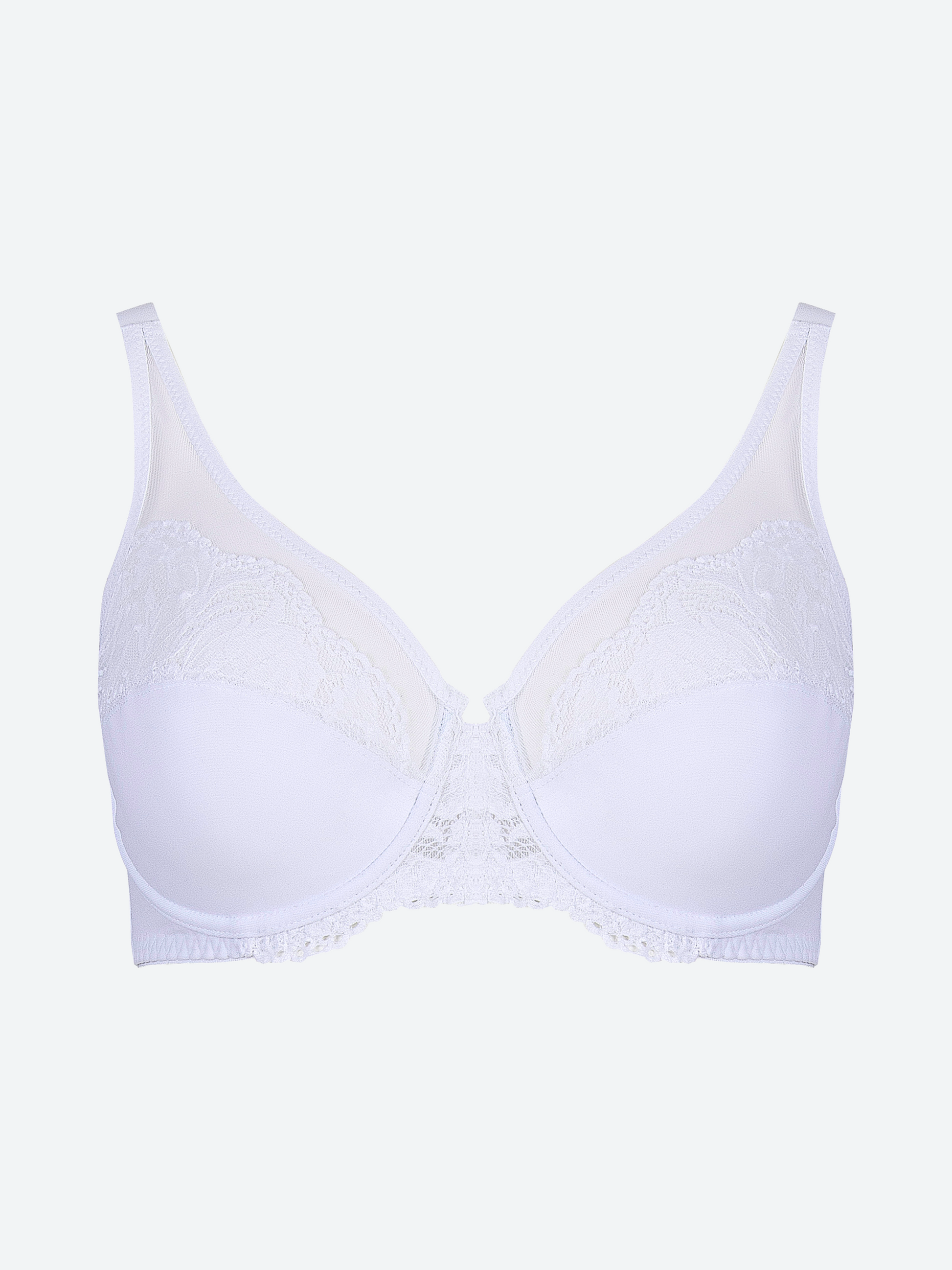 Reggiseno bianco con ferretto in microfibra e pizzo jacquardtronic.
