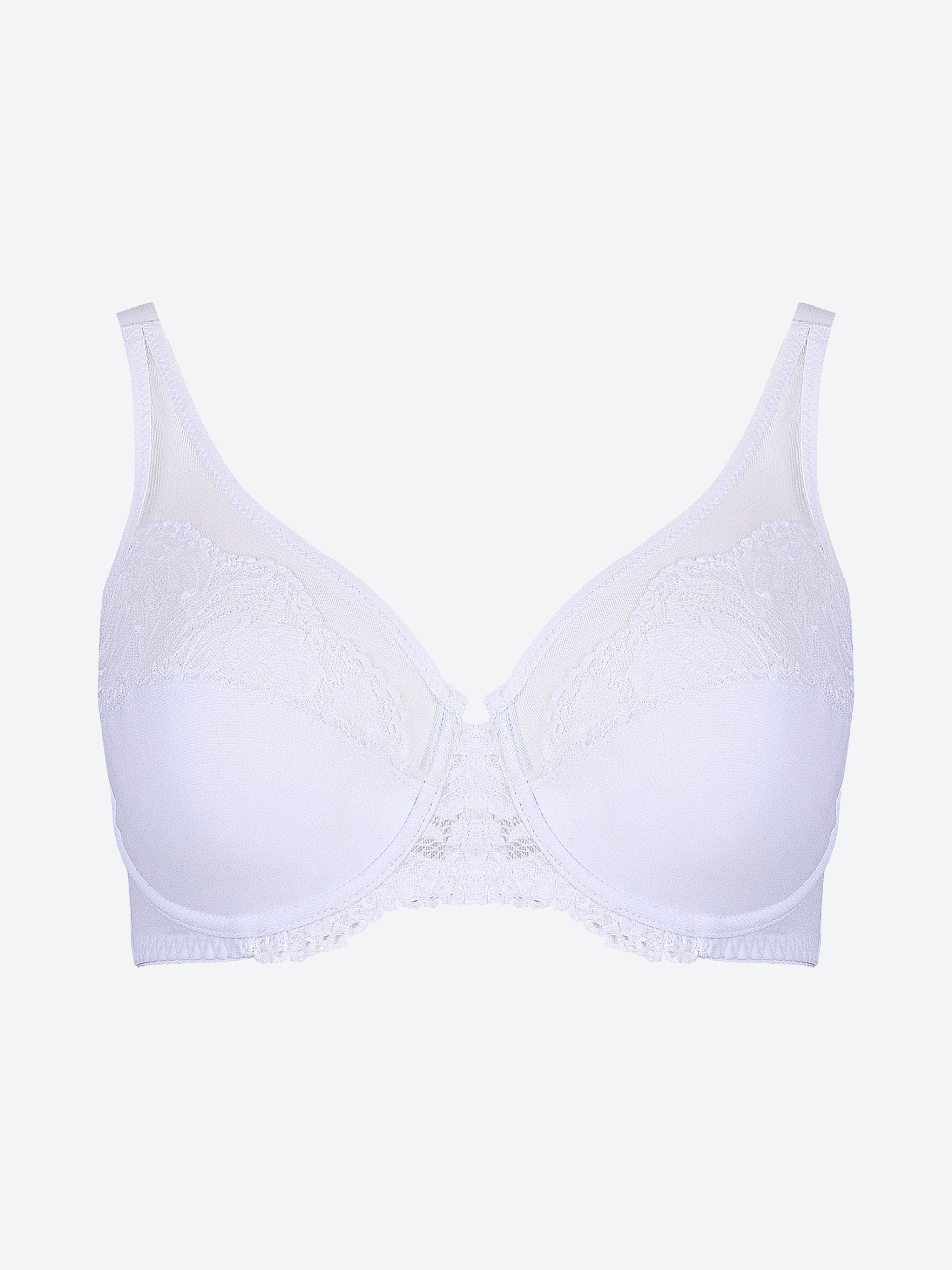 Reggiseno bianco con ferretto in microfibra e pizzo jacquardtronic.