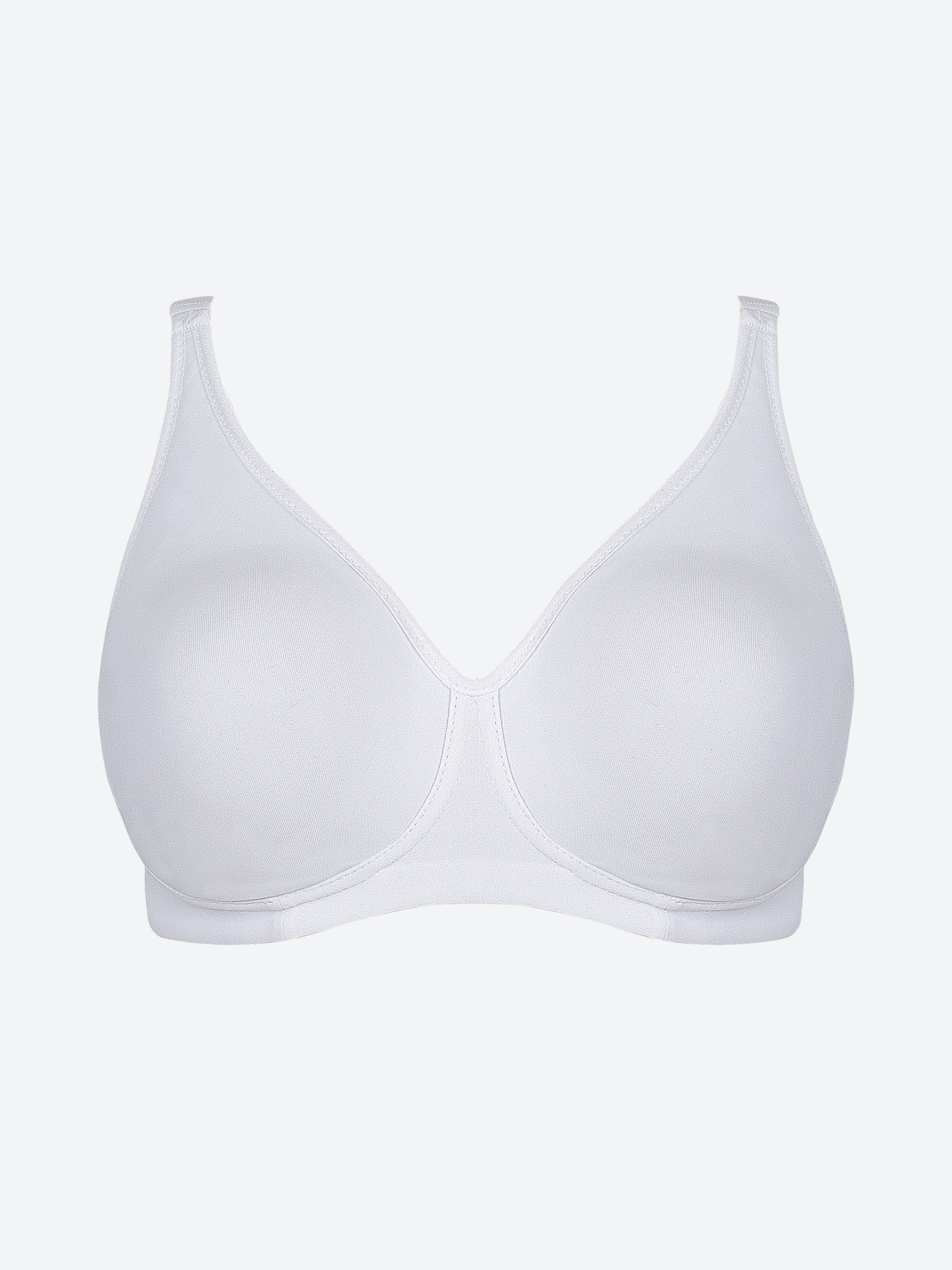 Reggiseno bianco in microfibra con coppe preformate e sostegno laterale interno.