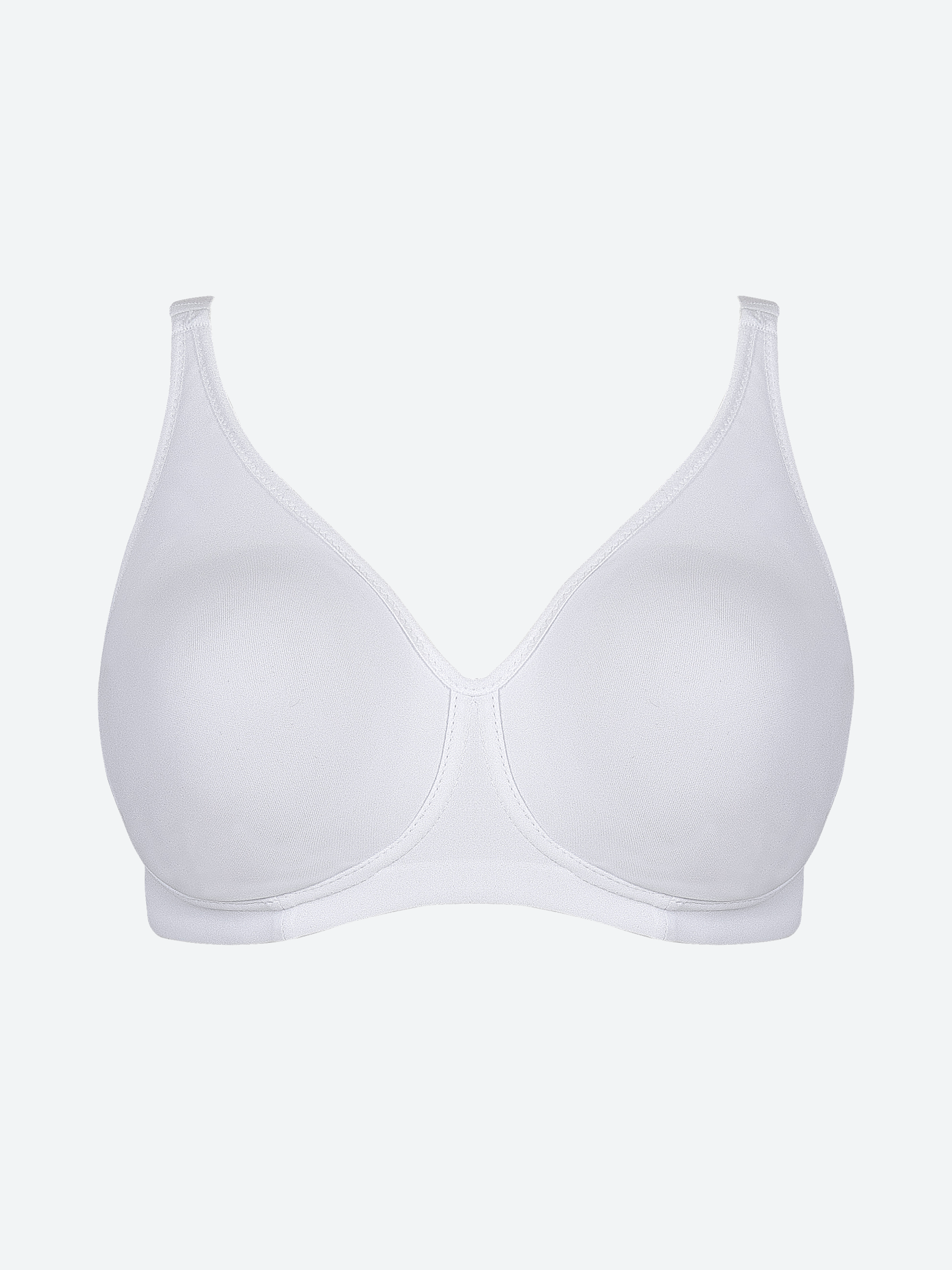 Reggiseno bianco in microfibra con coppe preformate e sostegno laterale interno.