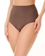 Guainetta in microfibra elasticizzata color cioccolato, vita alta, codice 3151.