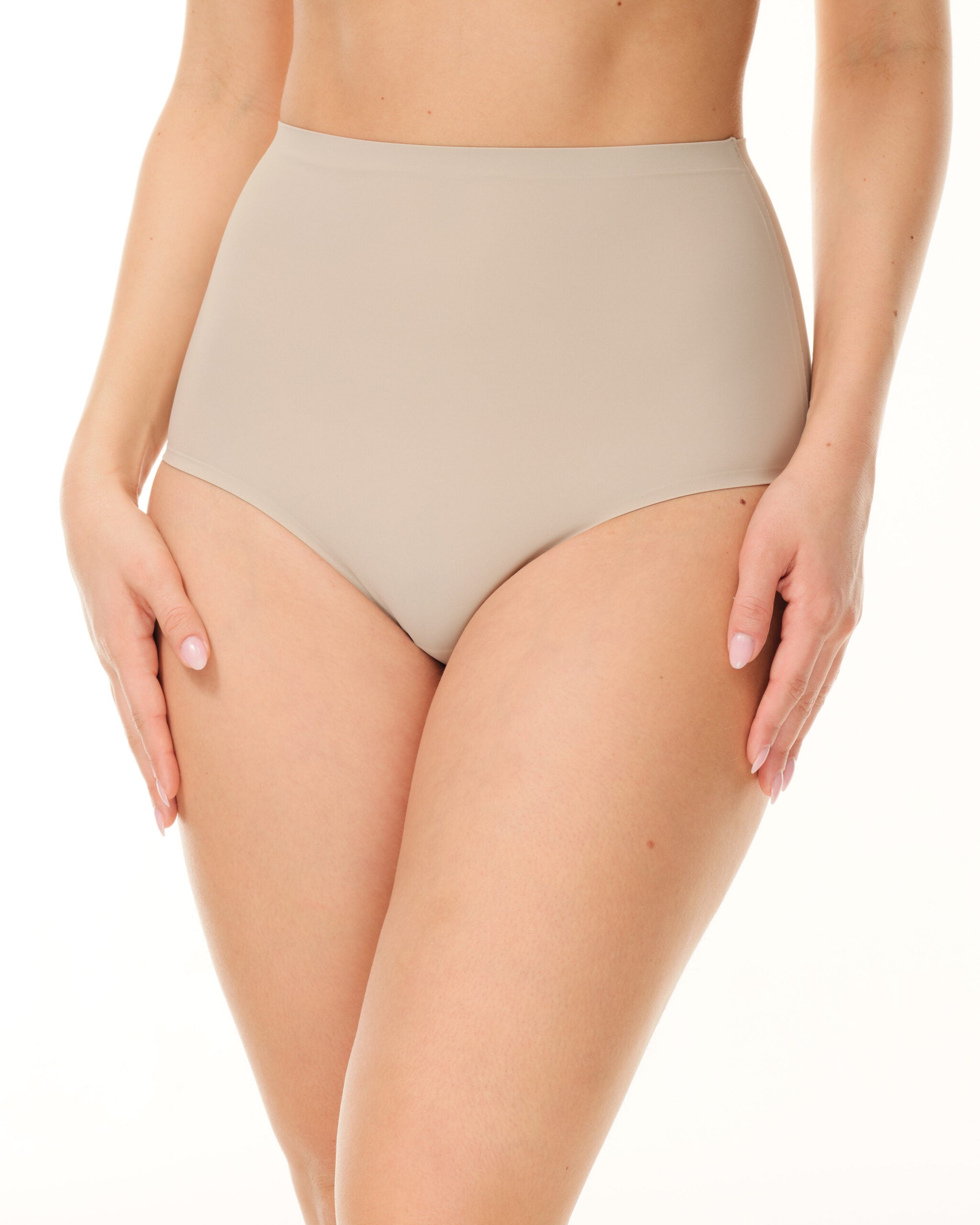 Guainetta in microfibra elasticizzata color tortora, vita alta.