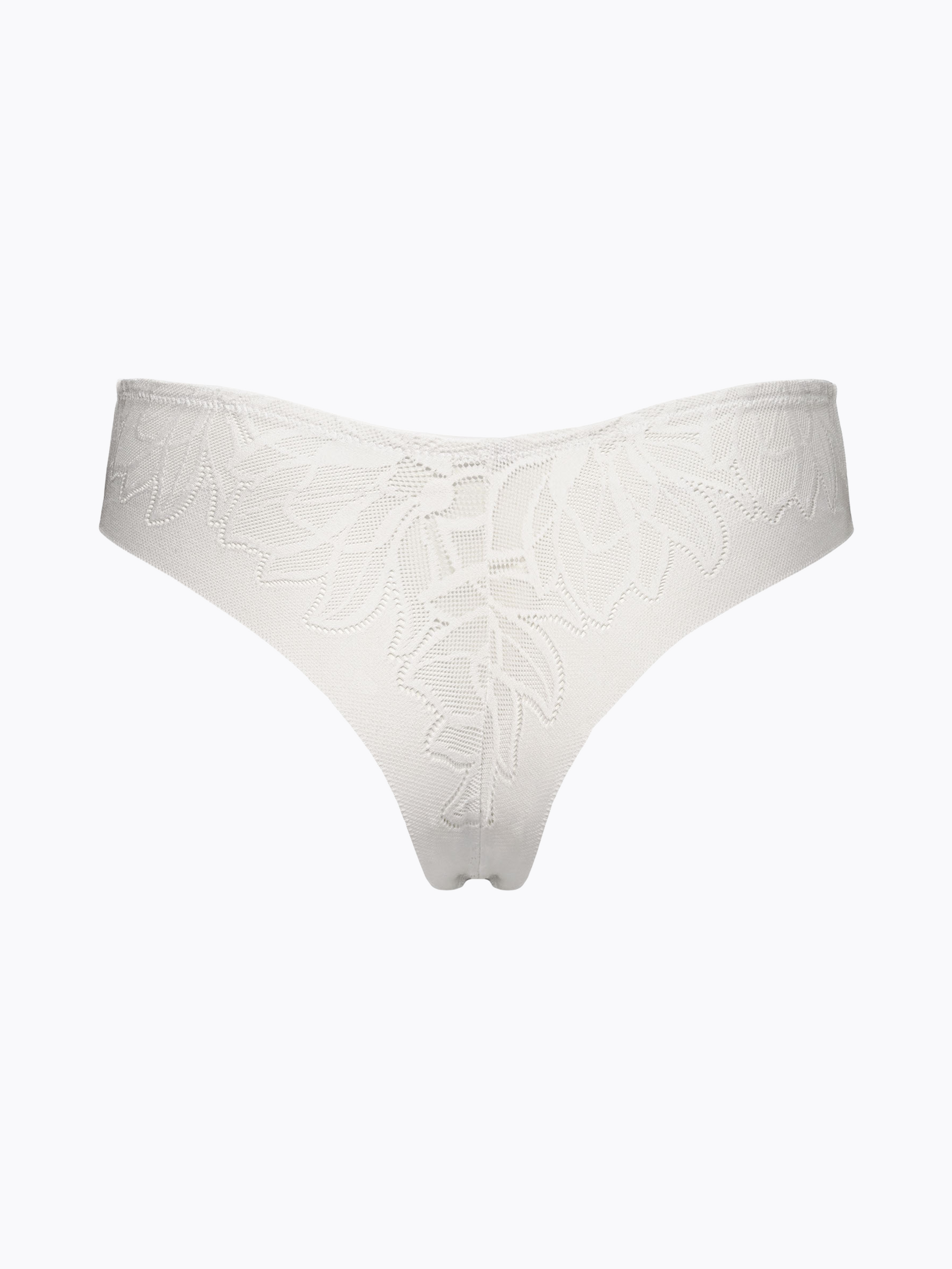 Brasiliana bianca in tessuto jacquard floreale con taglio vivo sul retro.