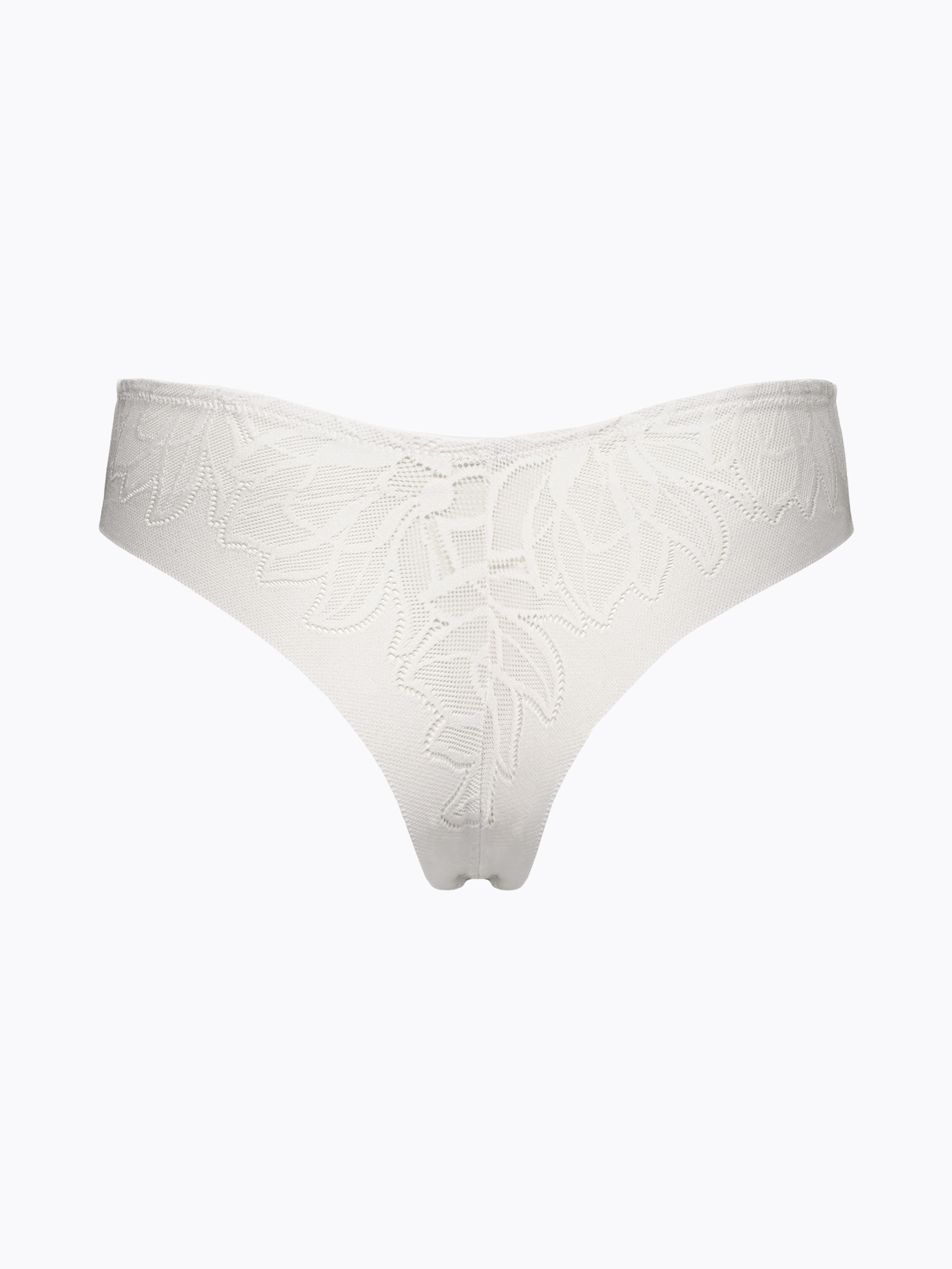 Brasiliana bianca in tessuto jacquard floreale con taglio vivo sul retro.