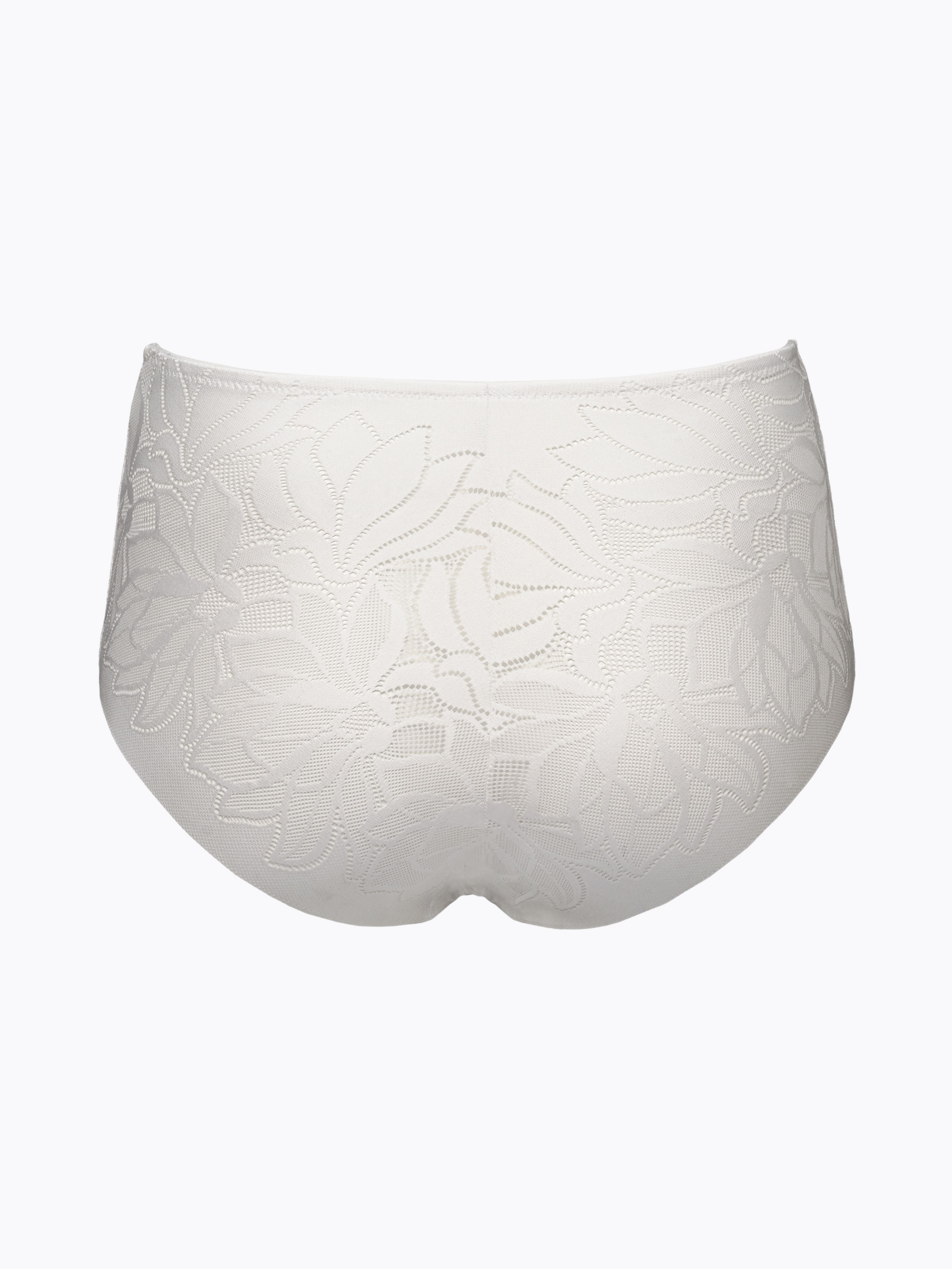 Guaina bianca in tessuto elastico jacquard con disegno floreale e taglio vivo sul retro.