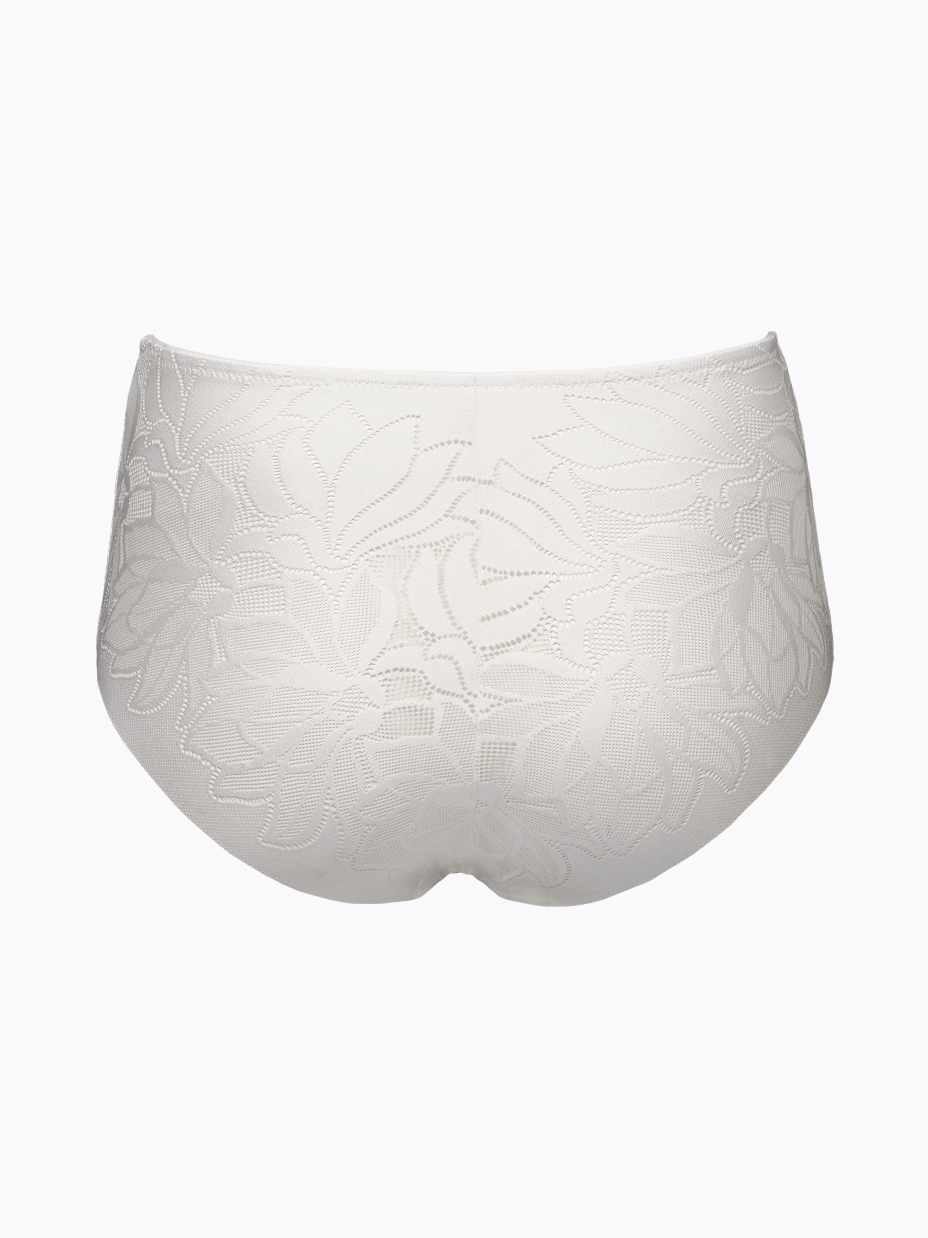 Guaina bianca in tessuto elastico jacquard con disegno floreale e taglio vivo sul retro.