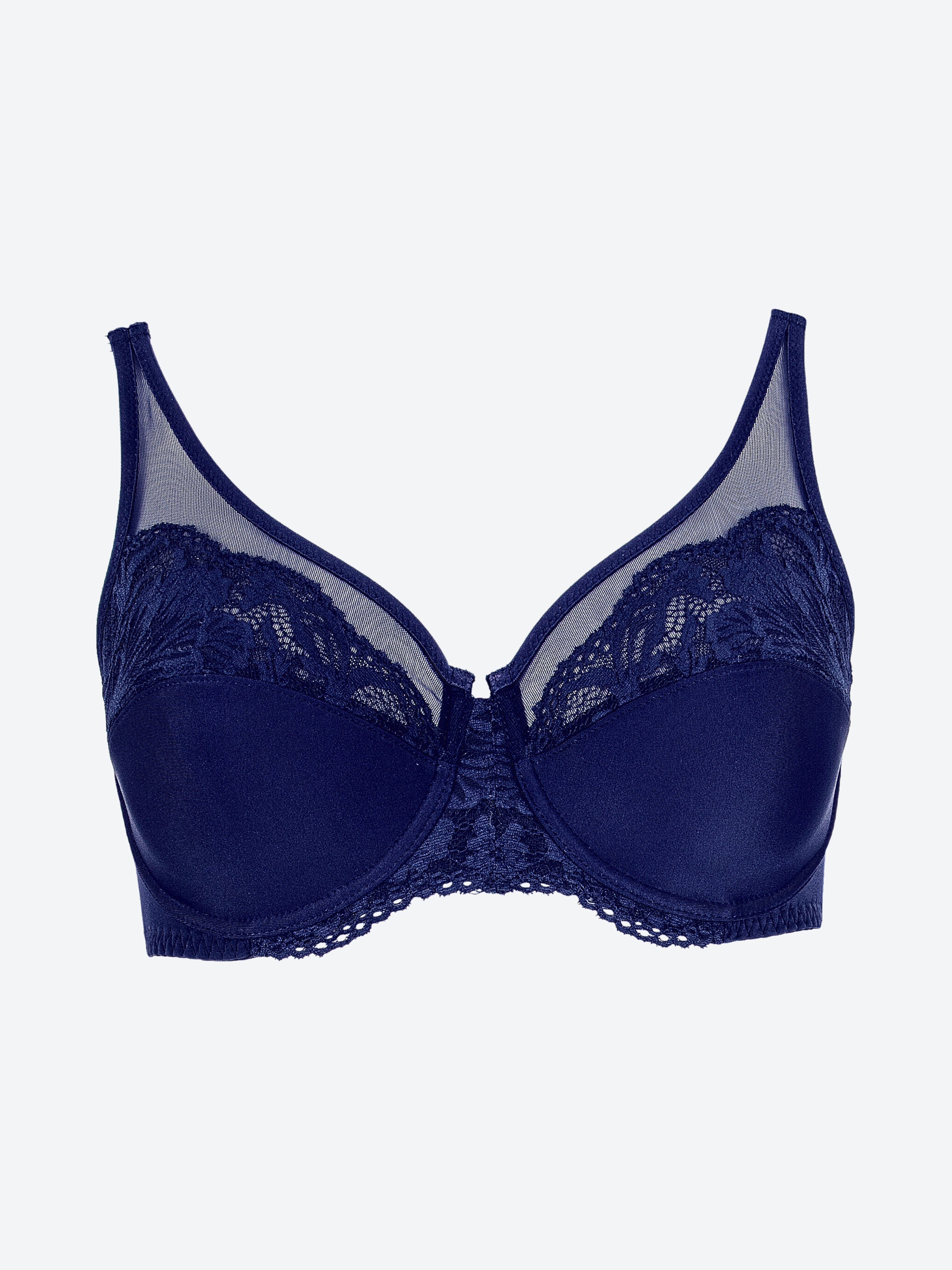 Reggiseno blu con ferretto in microfibra e pizzo jacquardtronic.