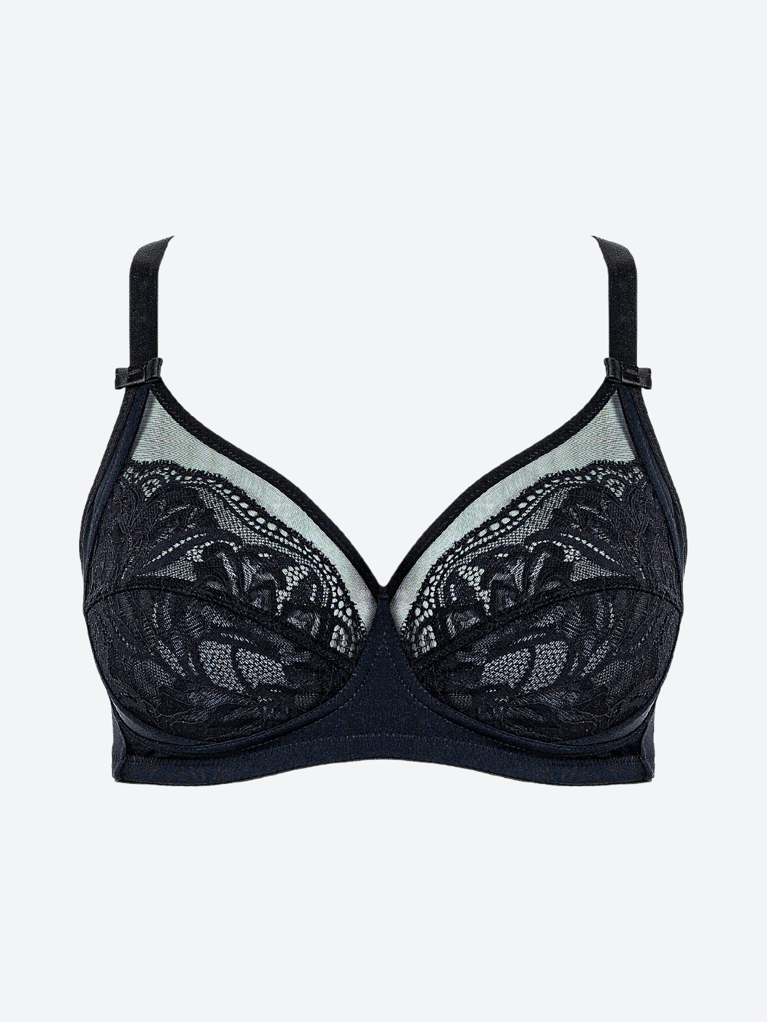 Reggiseno nero in microfibra con pizzo jacquardtronic, coppe e spalline regolabili.
