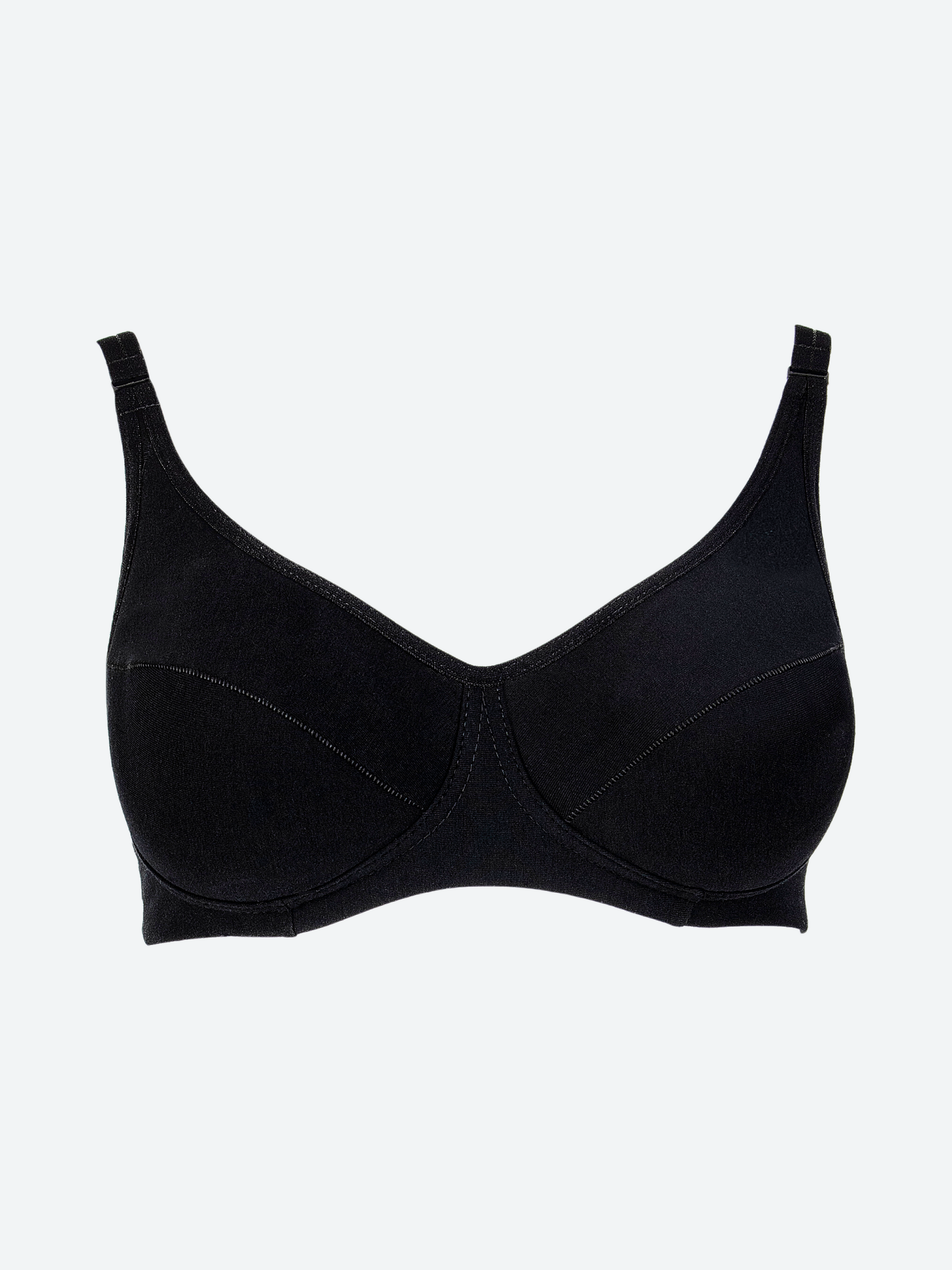Reggiseno nero in cotone elasticizzato con sostegno laterale interno.