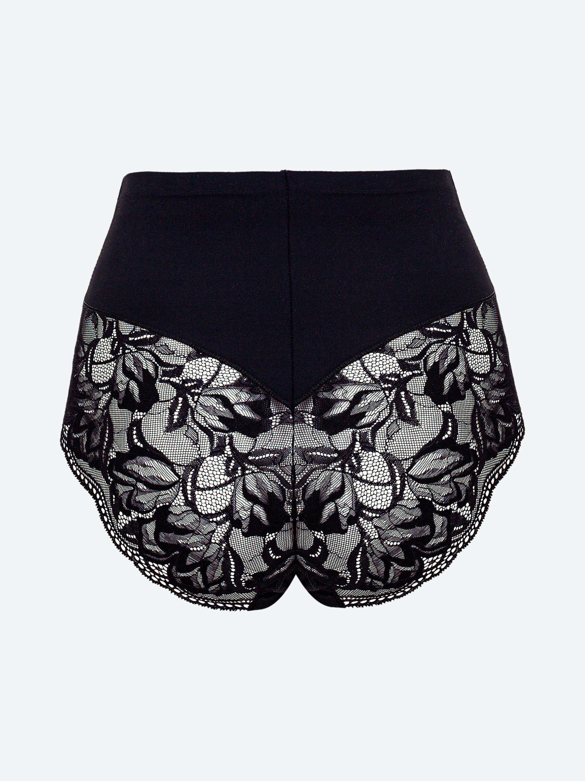 Guainetta nera in microfibra con pizzo jacquardtronic floreale.