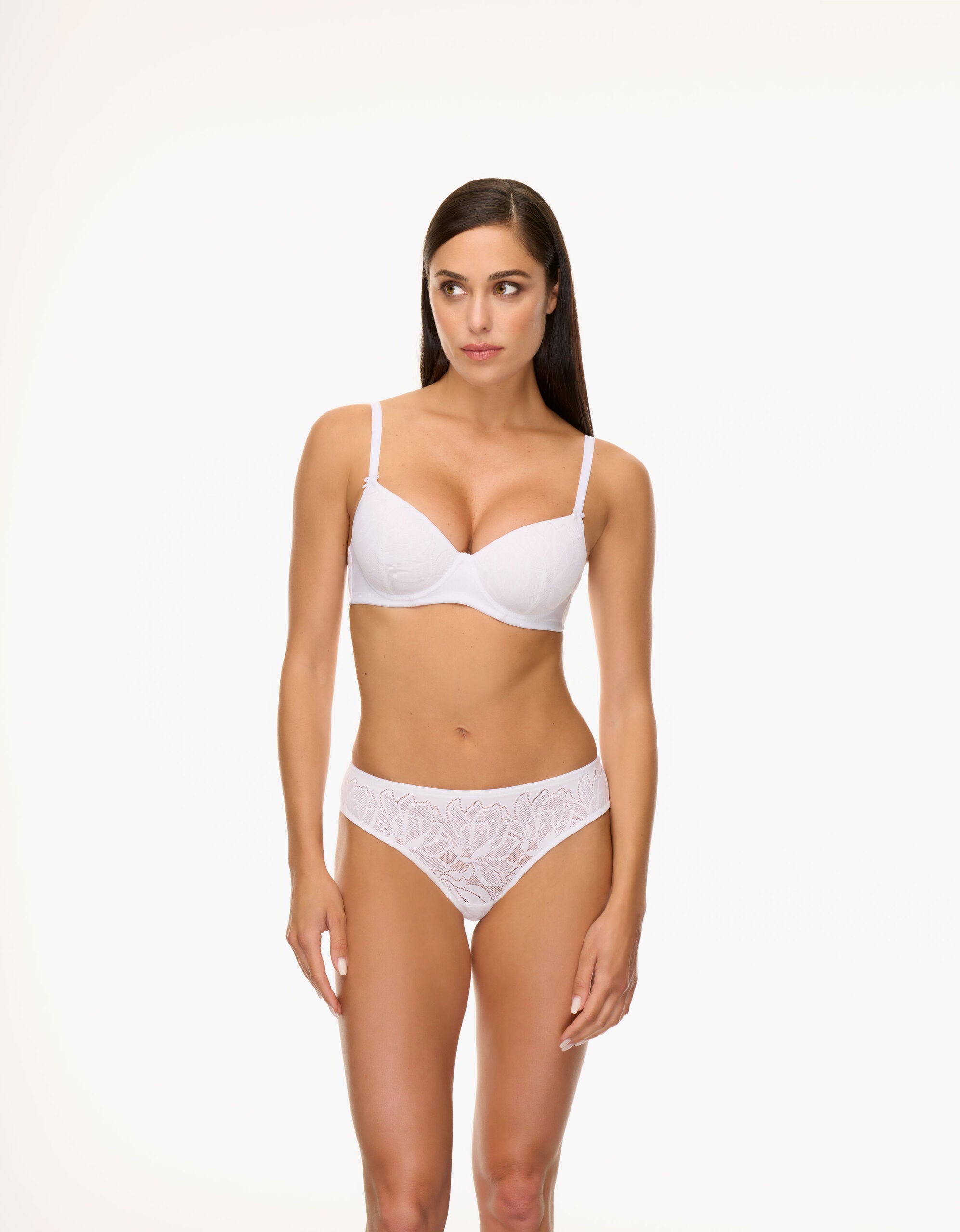 Reggiseno imbottito con ferretto, banda elastica jacquard floreale bianca.