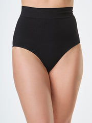 Guainetta nera a vita alta in fibra di bamboo, effetto shape.