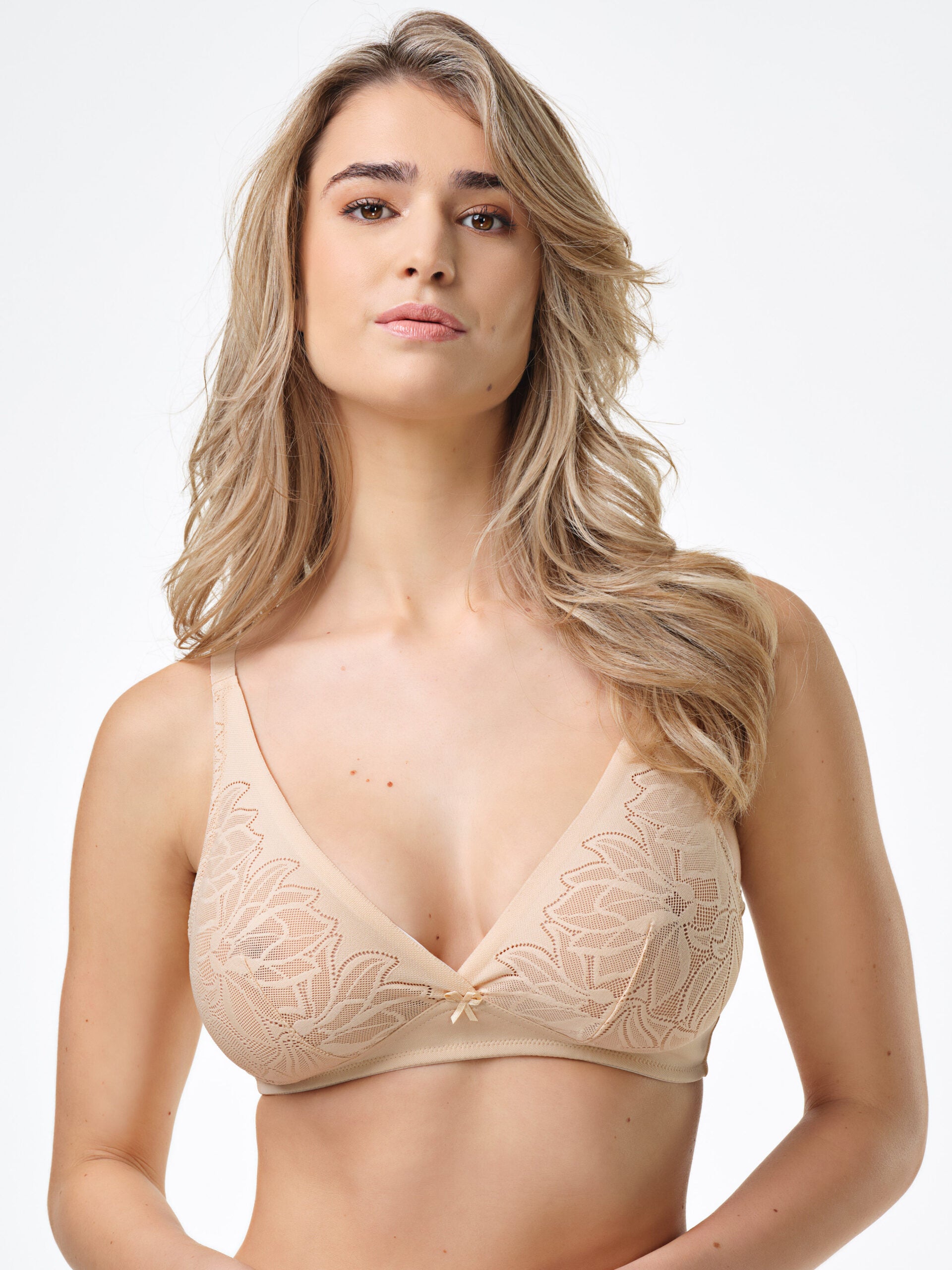 Reggiseno vela in microfibra nudo con disegno floreale jacquard.