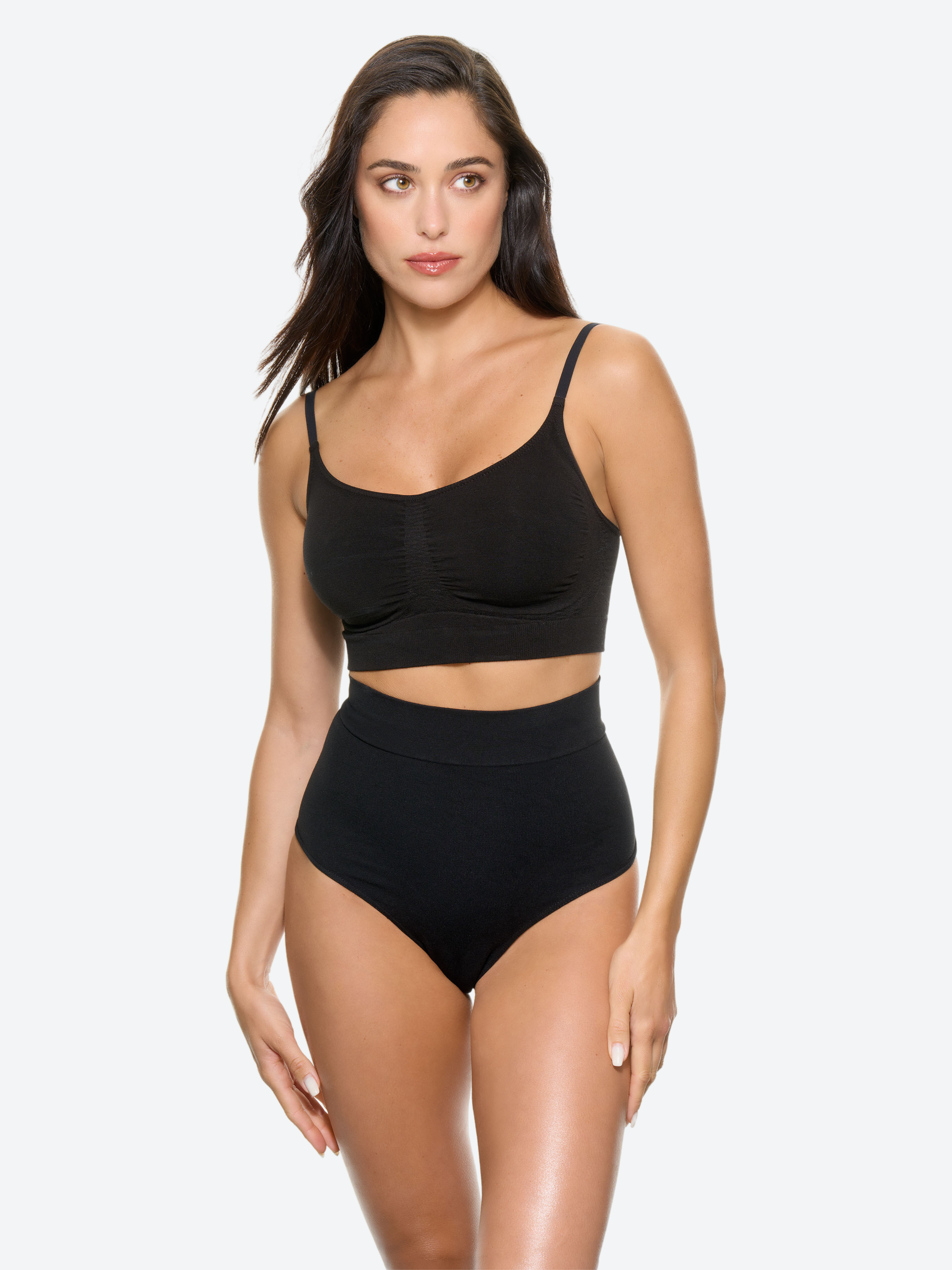 Guainetta nera effetto shape in fibra di bamboo, con fascia alta in vita.