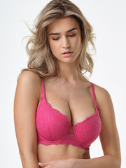 Reggiseno imbottito ciliegia in pizzo geometrico jacquardtronic, con ferretto e spalline sottili.