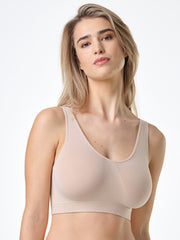 Bralette cipria in fibra di bamboo con spalla larga e scollo a V.