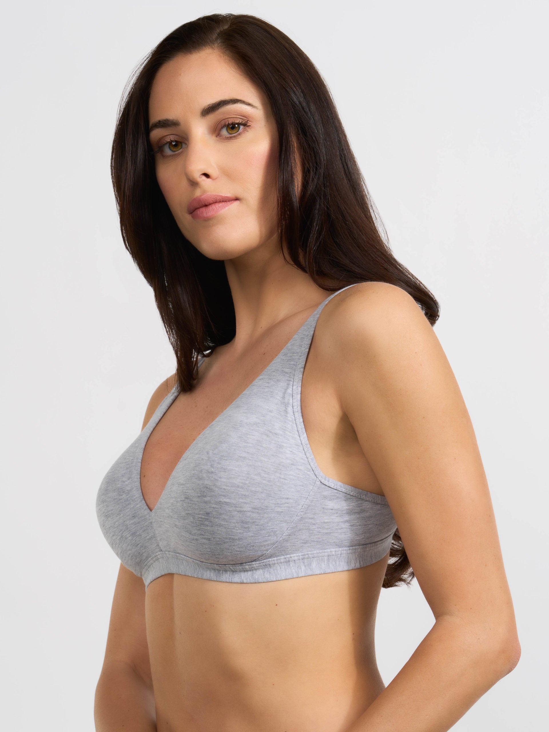 Reggiseno cotone elasticizzato grigio melange con coppe preformate.