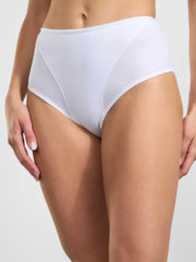 Guainetta bianca in tessuto elasticizzato, taglio alto e dettagli cuciture.