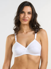 Reggiseno bianco in cotone, modello incrociato con spalline regolabili.