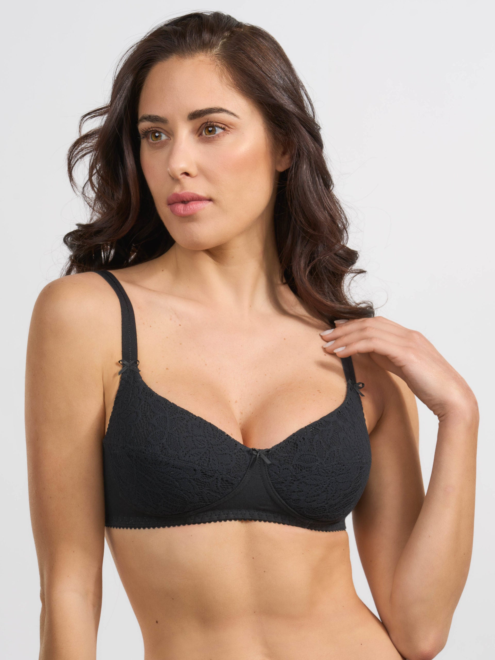 Reggiseno imbottito in cotone elasticizzato e pizzo elastico