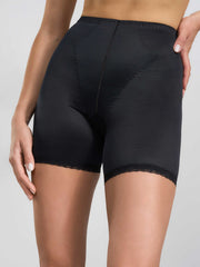 Guaina nera gamba lunga in tessuto contenitivo con bordo in pizzo.