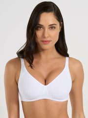 Reggiseno bianco in microfibra, coppe preformate, sostegno laterale interno.