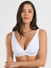 Reggiseno bianco in microfibra, modello vela con coppe preformate.