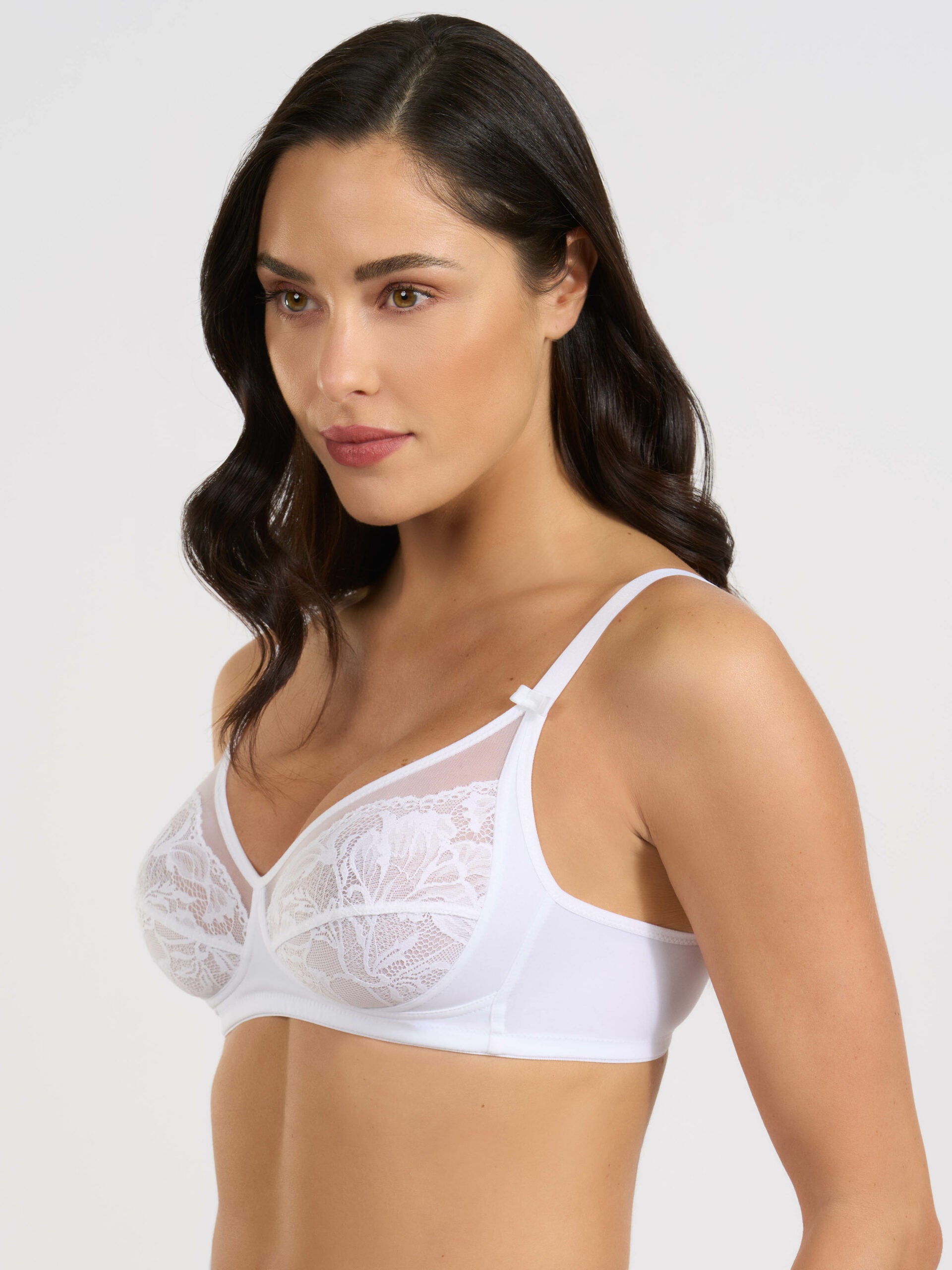 Reggiseno bianco in microfibra e pizzo jacquardtronic, spalline sottili.