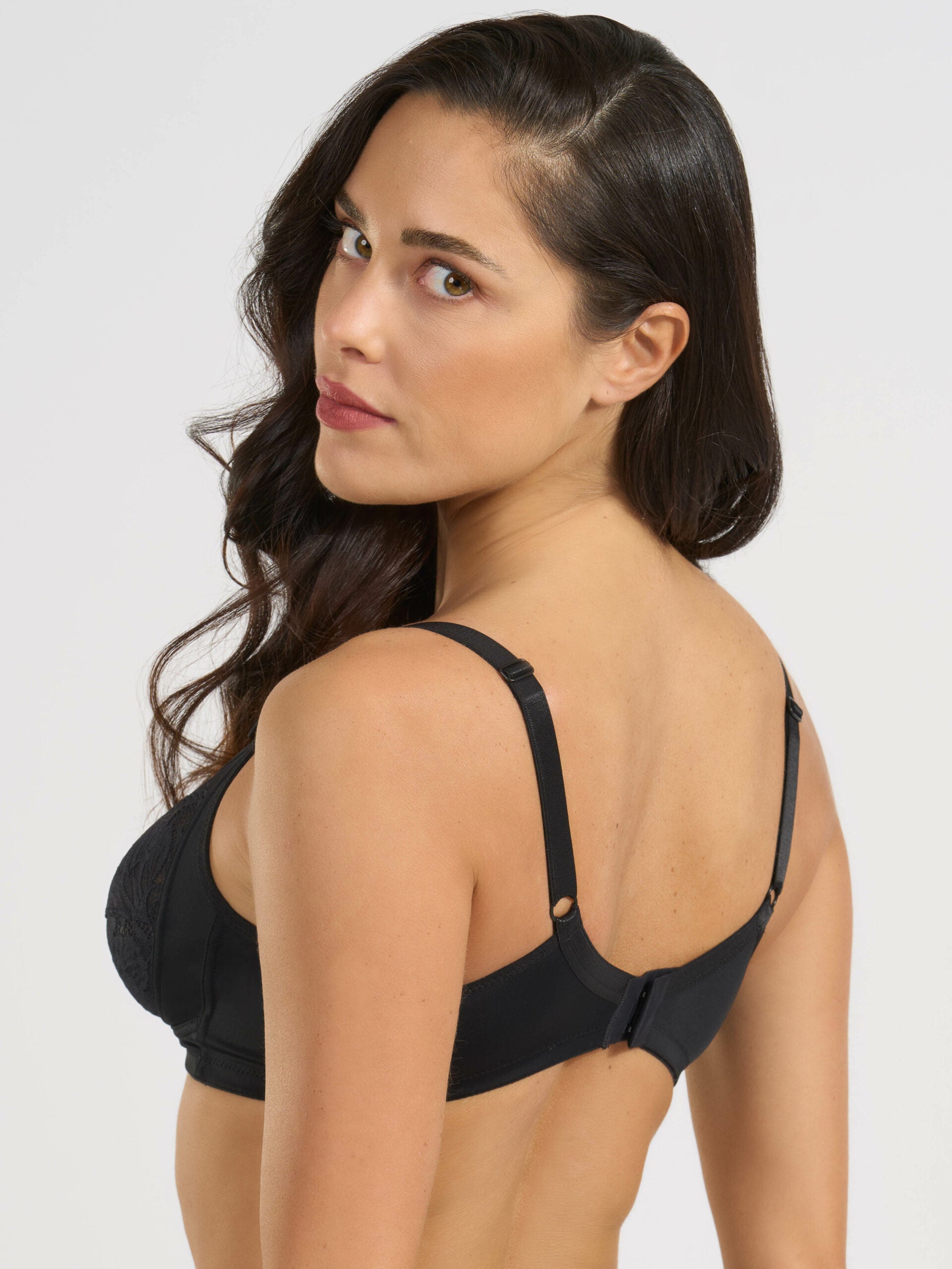 Reggiseno nero in microfibra e pizzo jacquardtronic, vista posteriore.