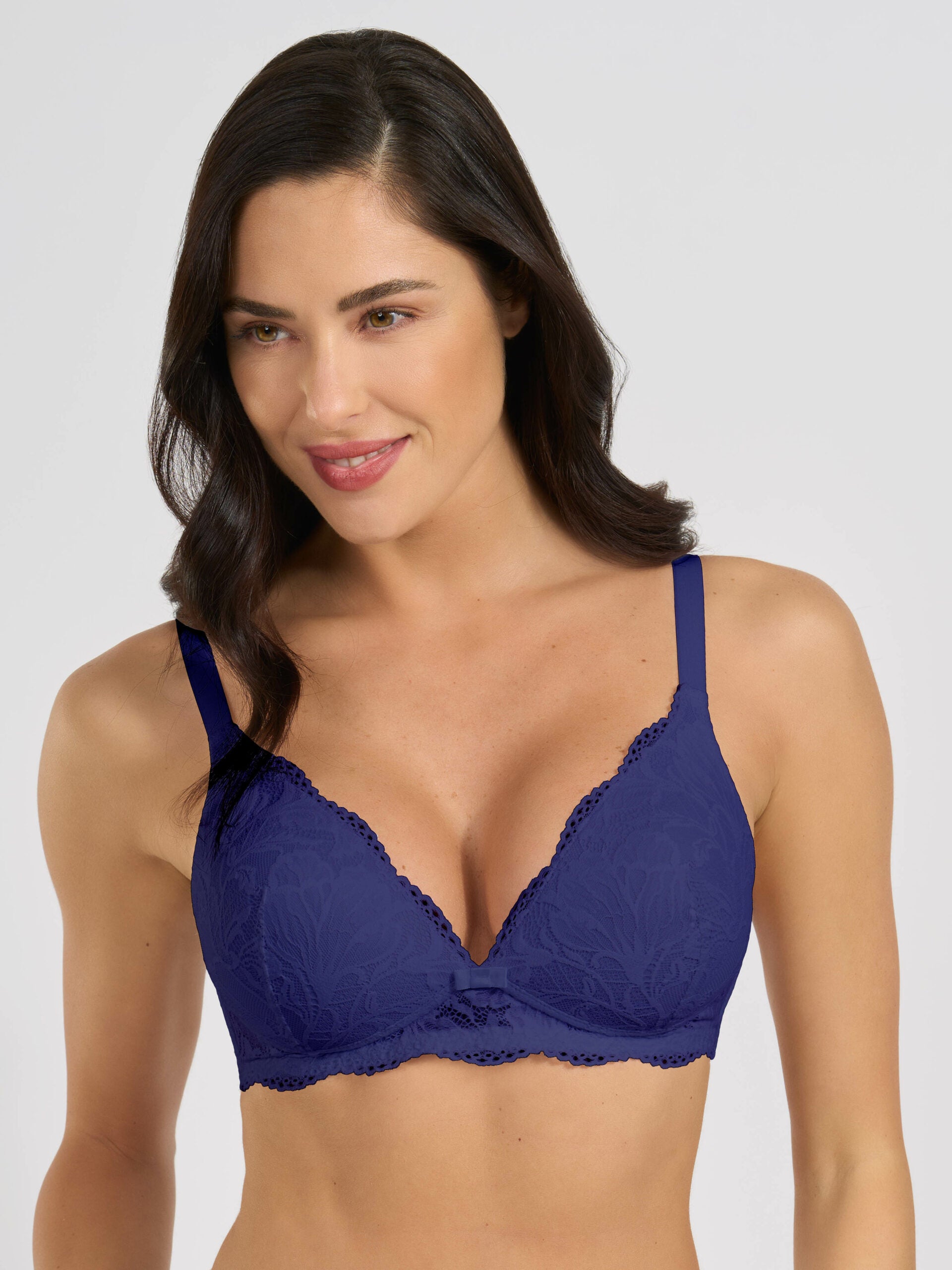 Triangolo imbottito blu senza ferretto in pizzo jacquardtronic.