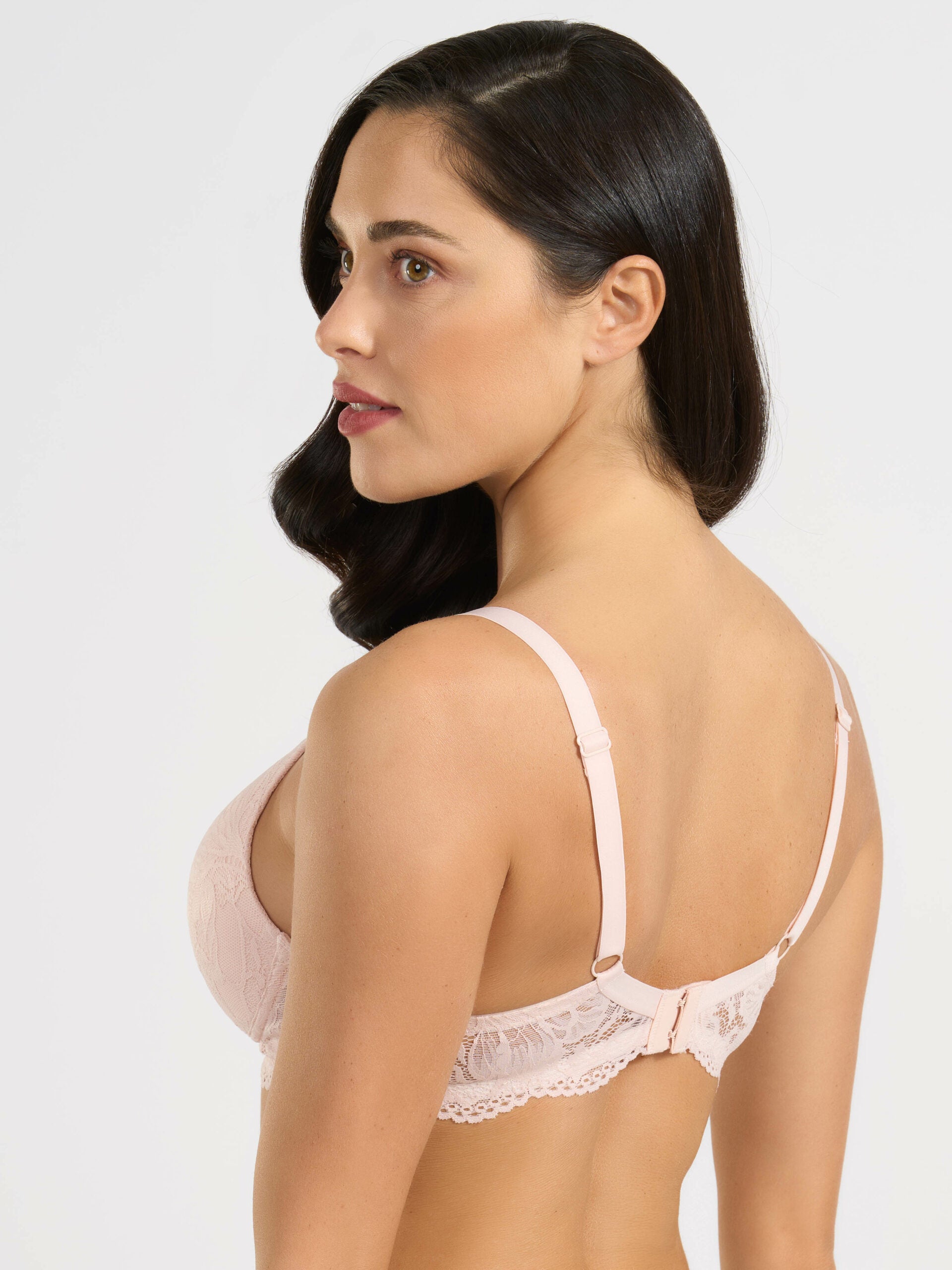 Triangolo imbottito senza ferretto in pizzo jacquardtronic cipria, vista posteriore.