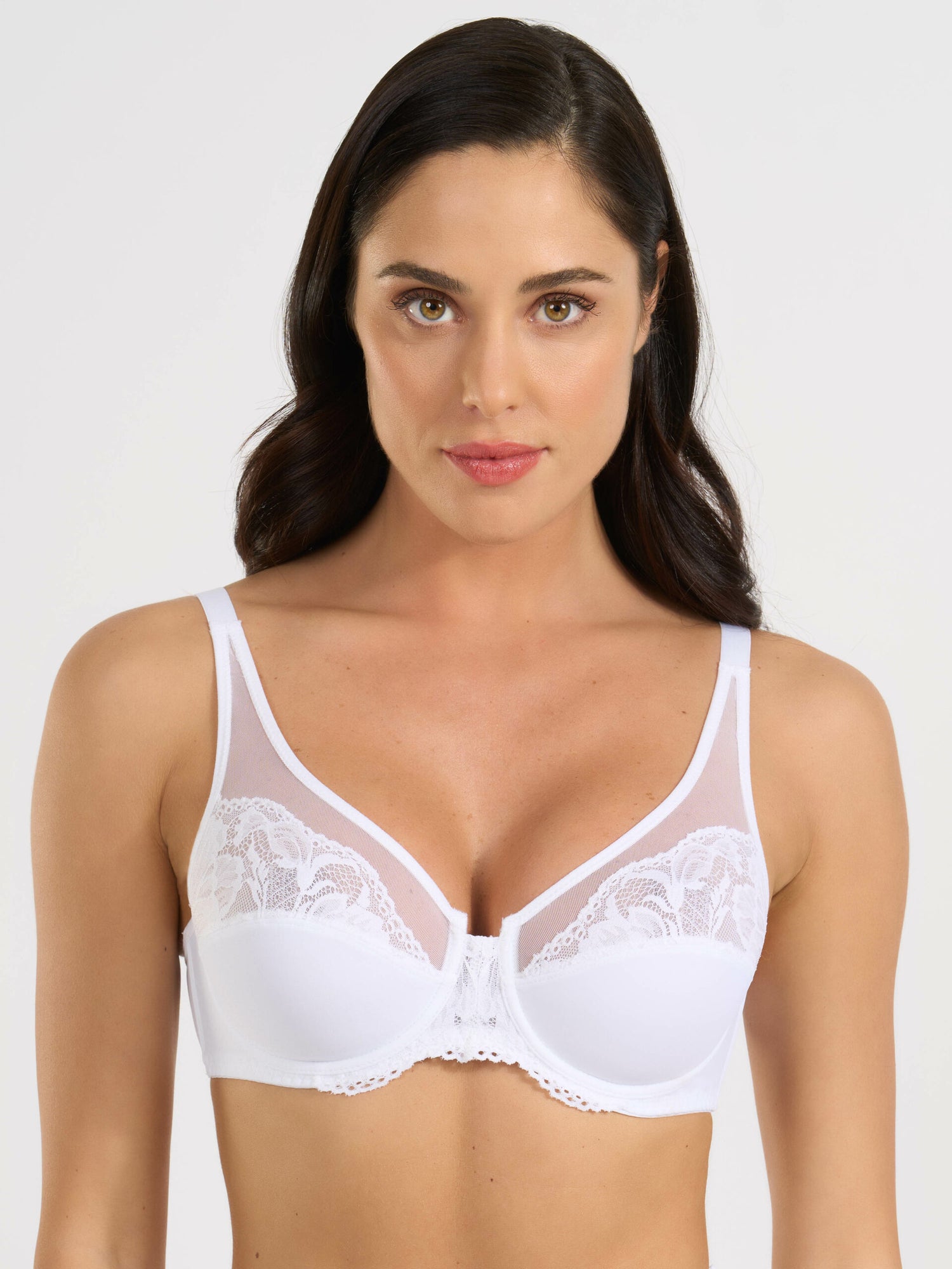 Reggiseno bianco con ferretto in microfibra e pizzo jacquardtronic.