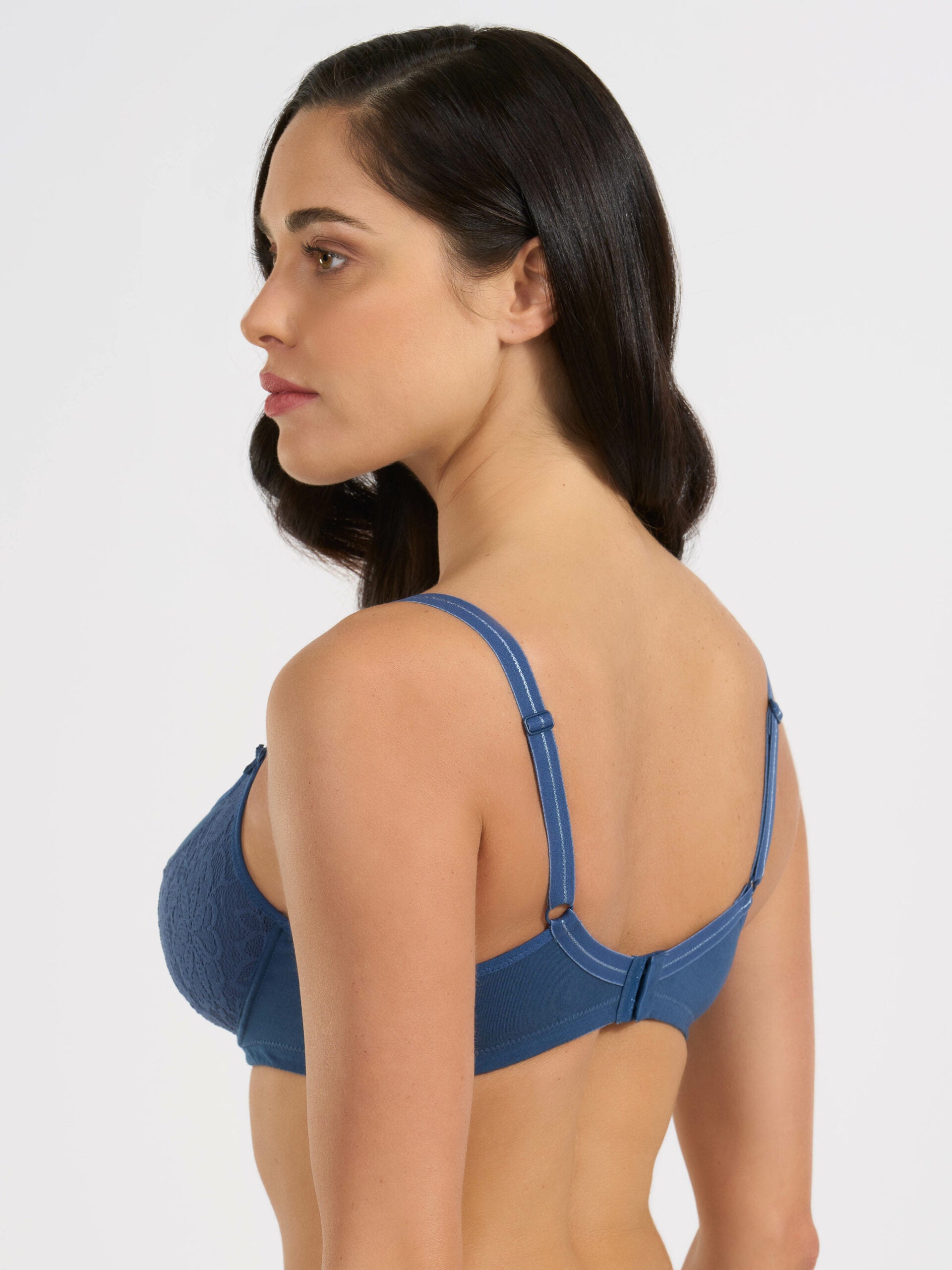 Reggiseno con ferretto in cotone elasticizzato e pizzo, colore cobalto.