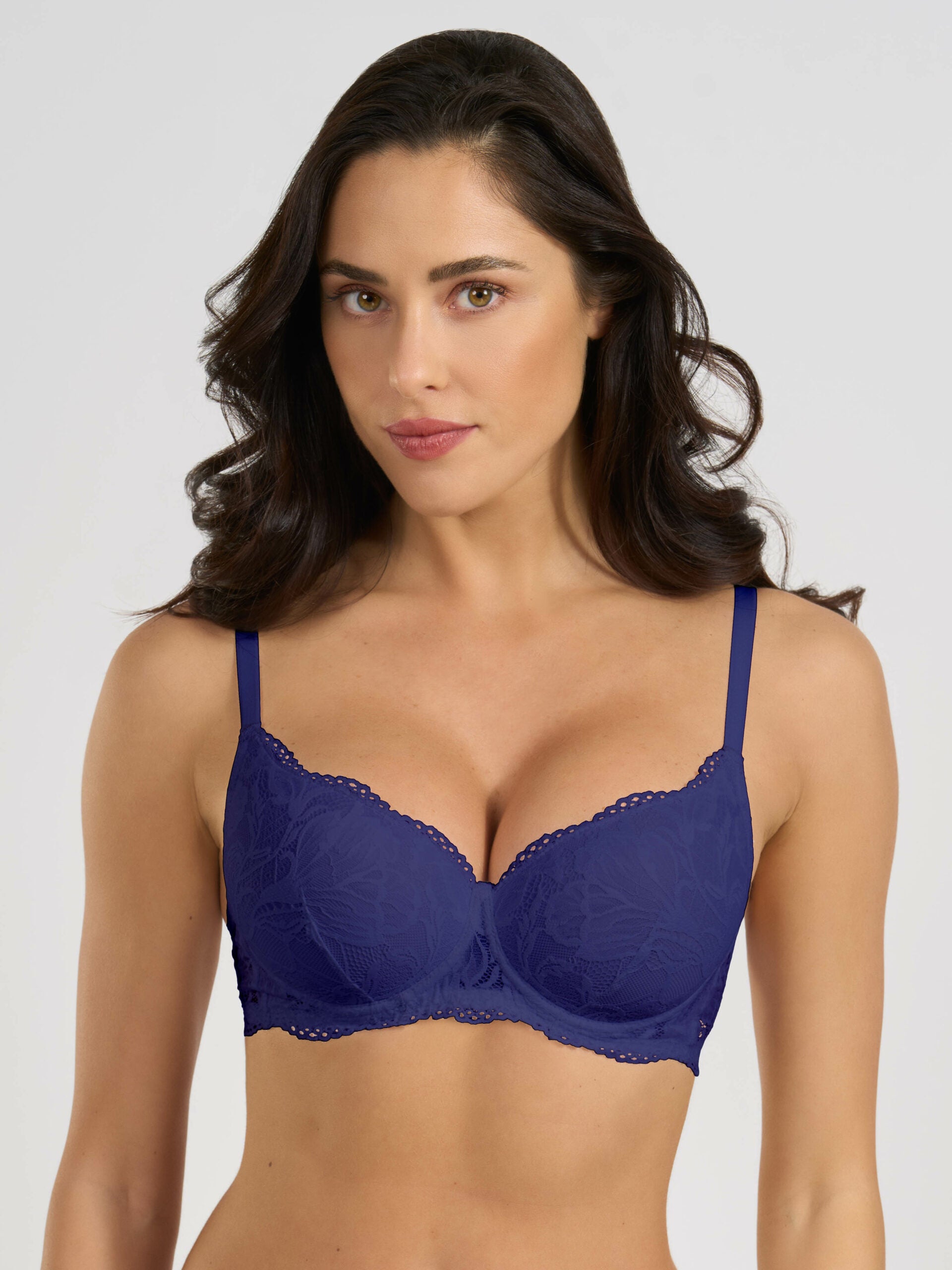 Reggiseno imbottito blu con ferretto e pizzo jacquardtronic.