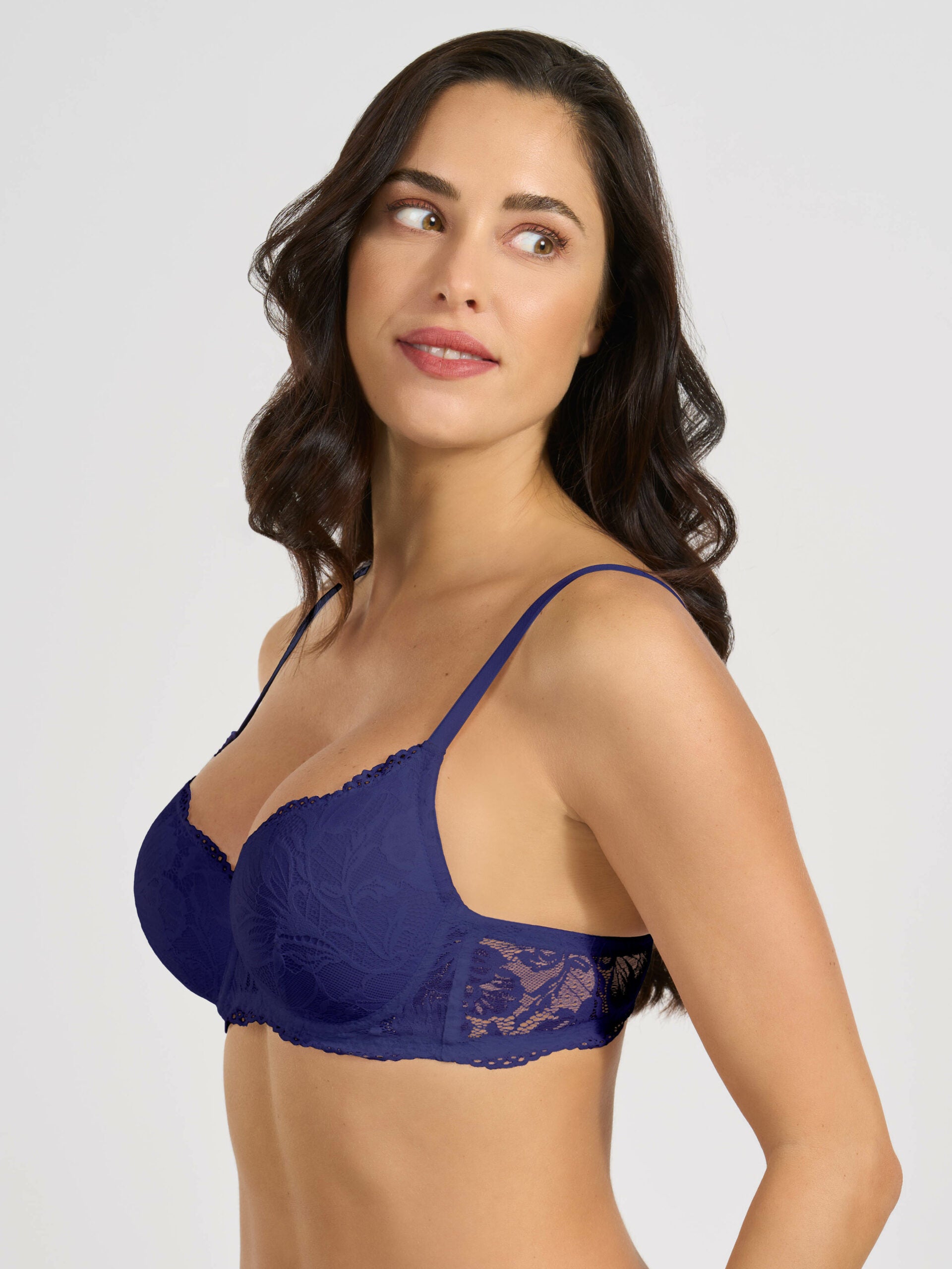 Reggiseno imbottito blu con ferretto e pizzo jacquardtronic.