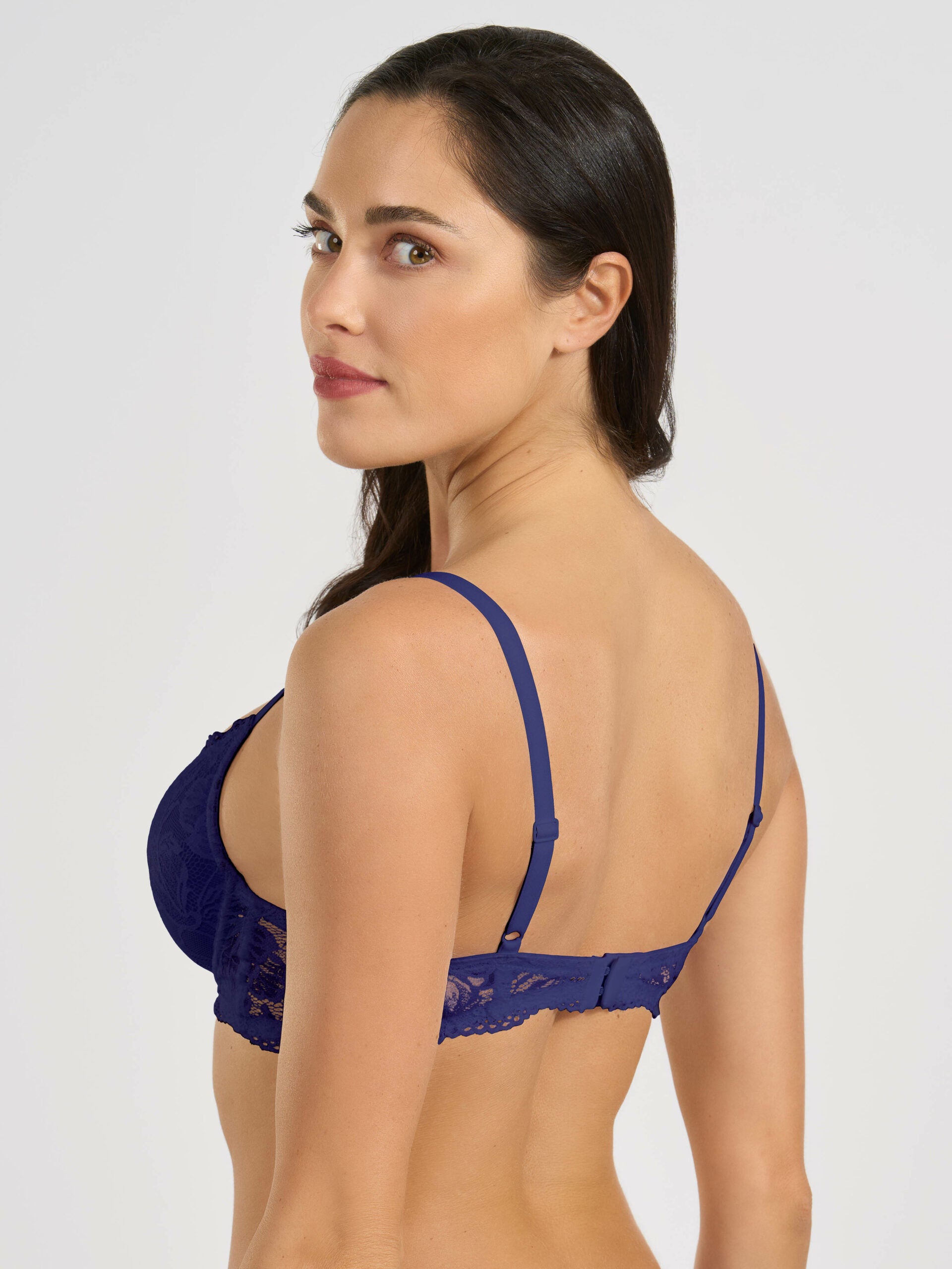 Reggiseno imbottito blu con ferretto e pizzo jacquardtronic.