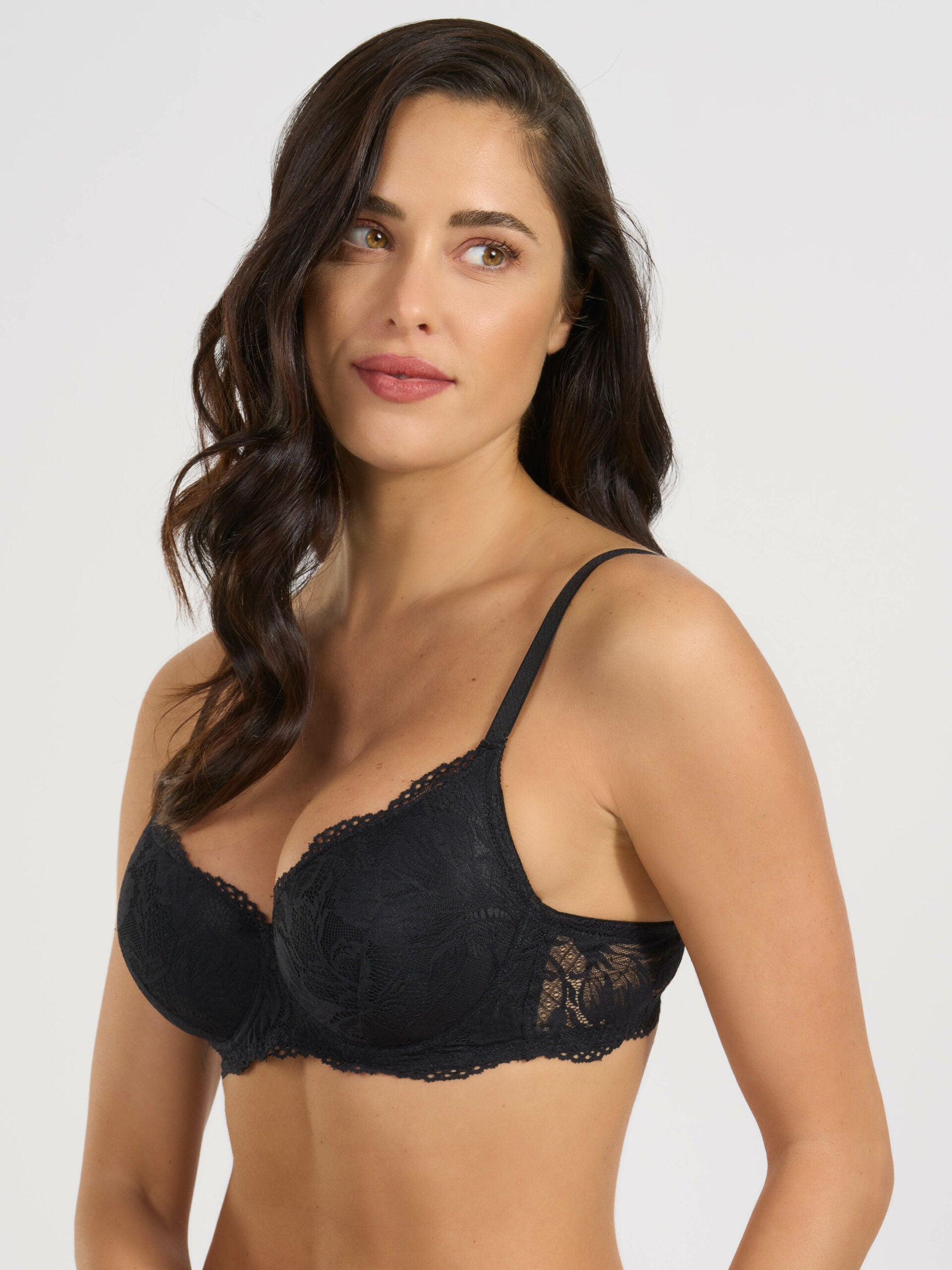 Reggiseno imbottito nero con ferretto in pizzo jacquardtronic.