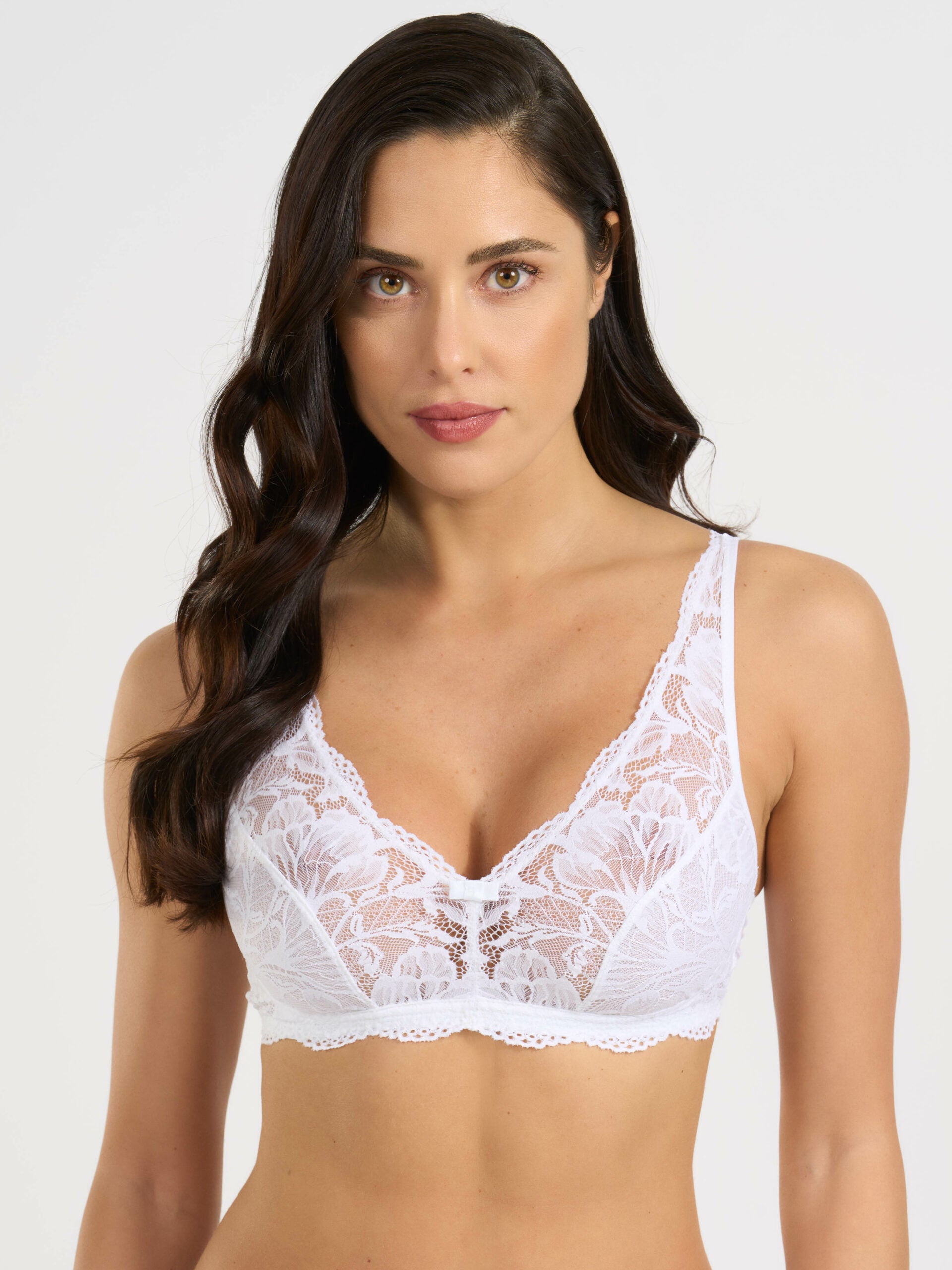 Reggiseno modello vela in pizzo jacquardtronic bianco con spalline sottili.