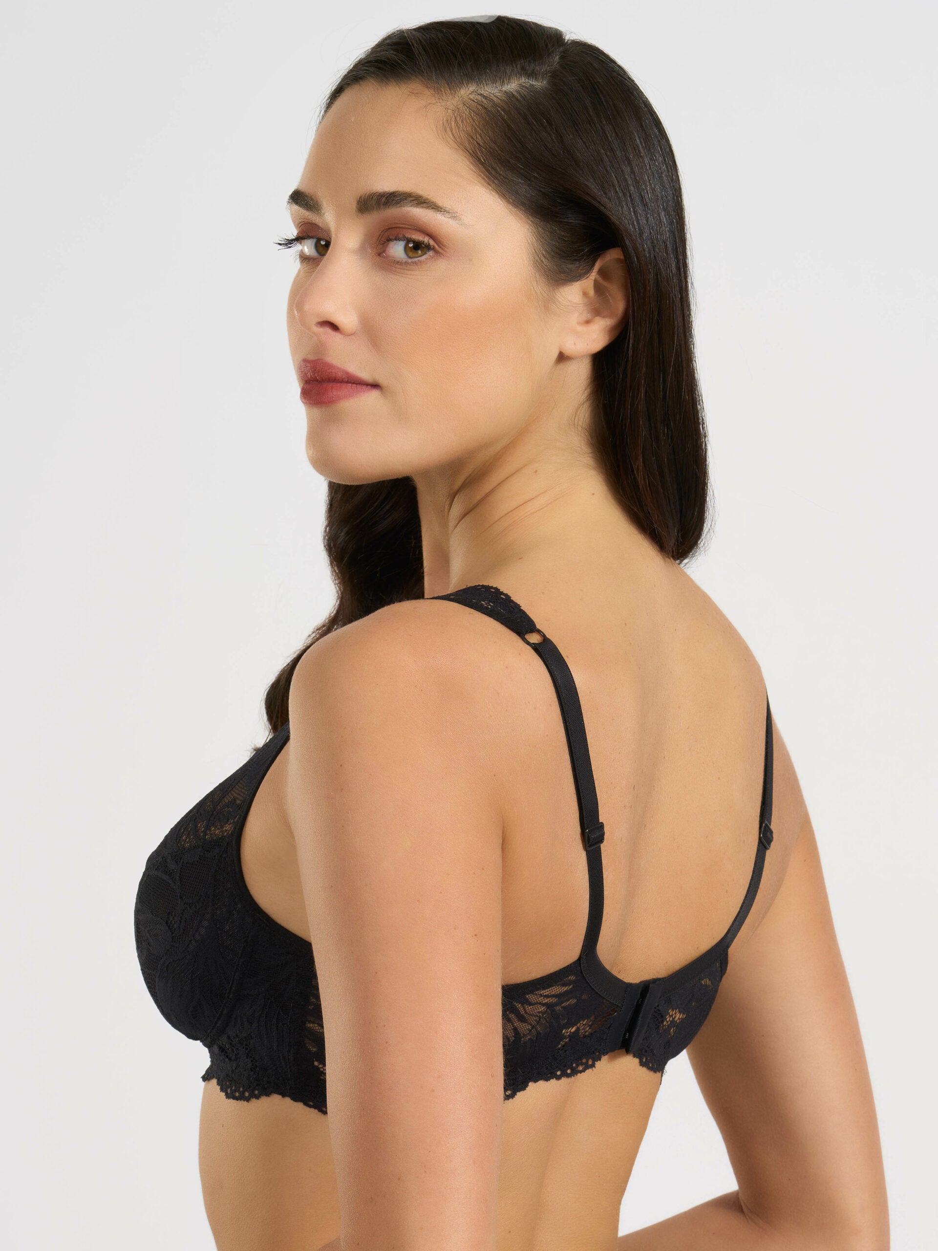 Reggiseno nero modello vela in pizzo jacquardtronic, vista posteriore.