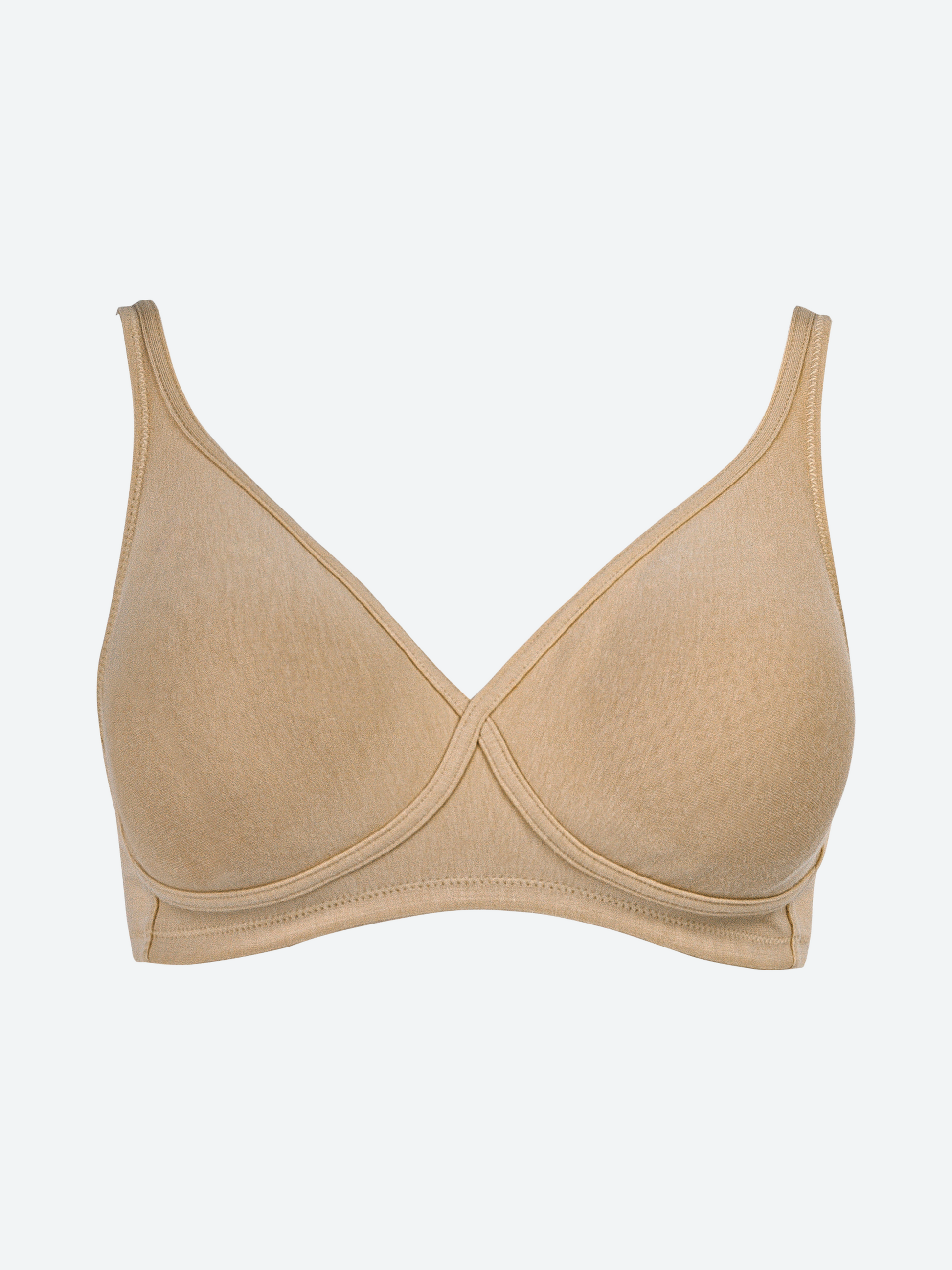 Reggiseno in cotone elasticizzato con coppe preformate, colore nudo.