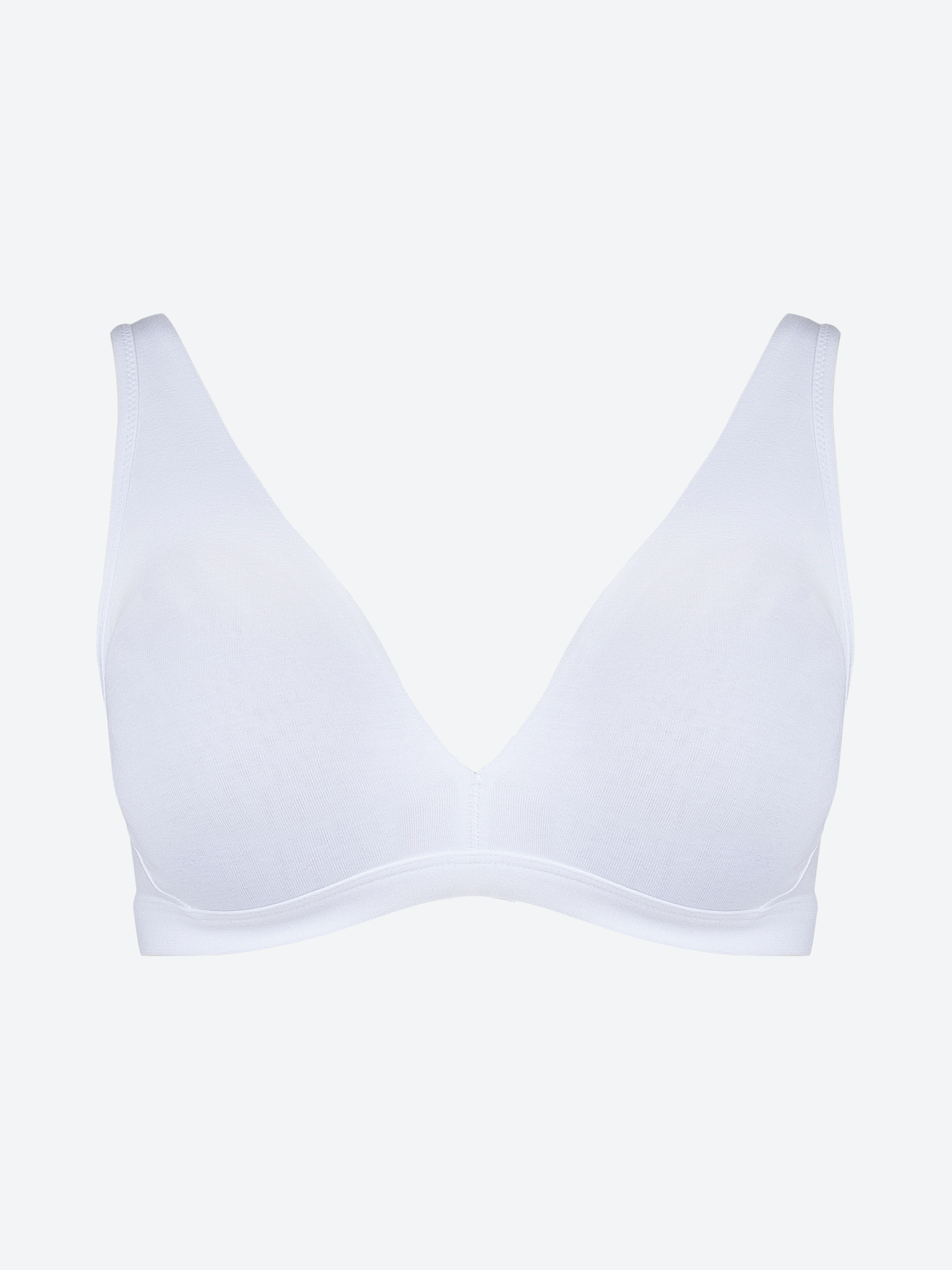 Reggiseno bianco in cotone elasticizzato con coppe preformate, modello vela.