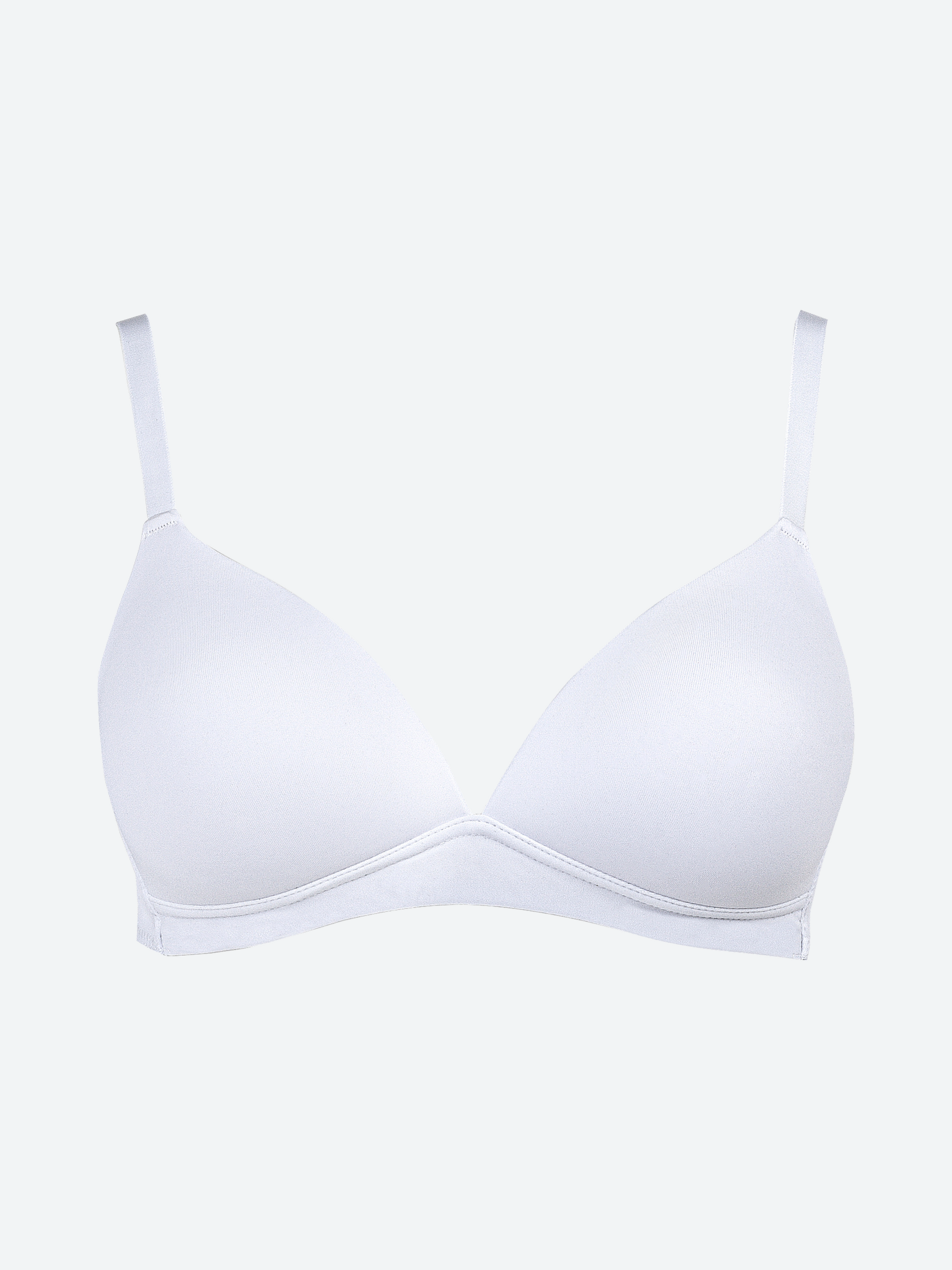 Reggiseno triangolo imbottito bianco in tessuto elasticizzato con spalline regolabili.