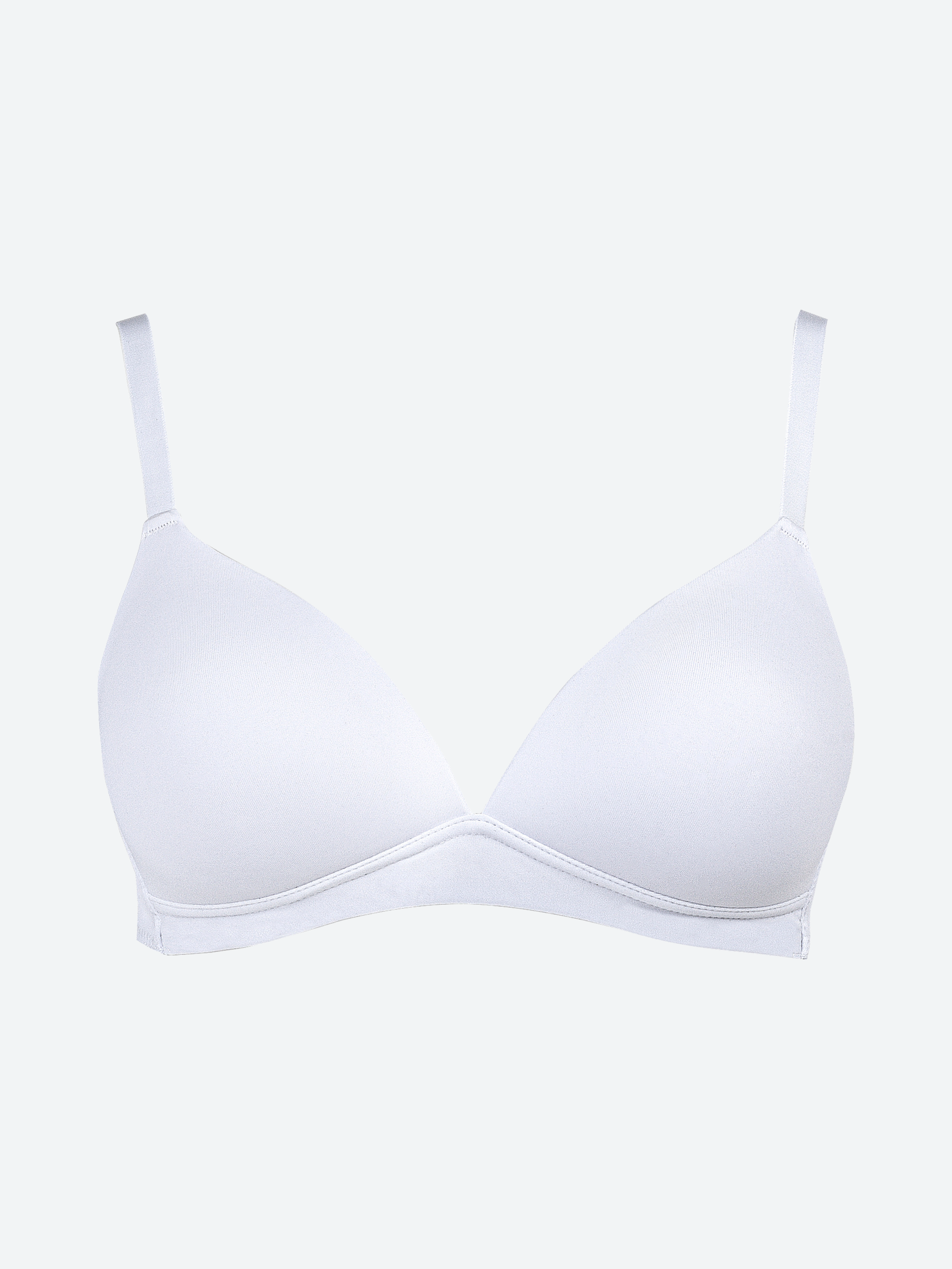 Reggiseno triangolo imbottito bianco in tessuto elasticizzato con spalline regolabili.