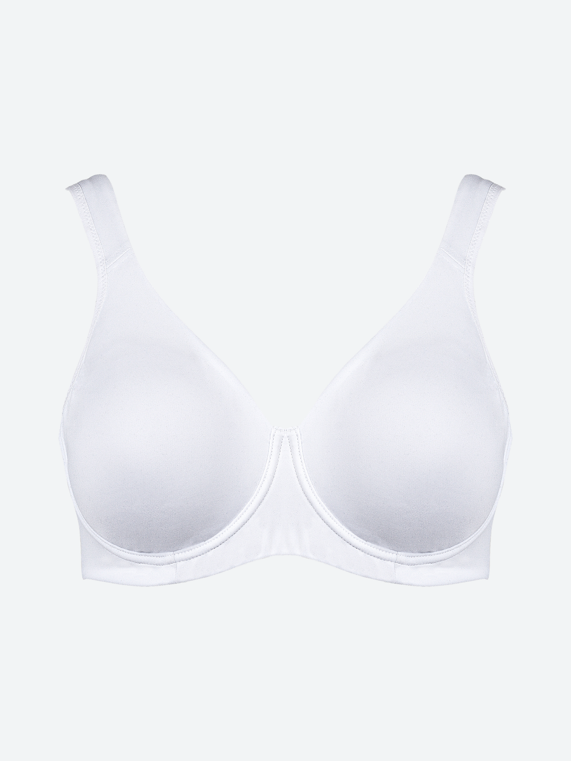 Reggiseno bianco con ferretto, coppe preformate in microfibra, spalline larghe.