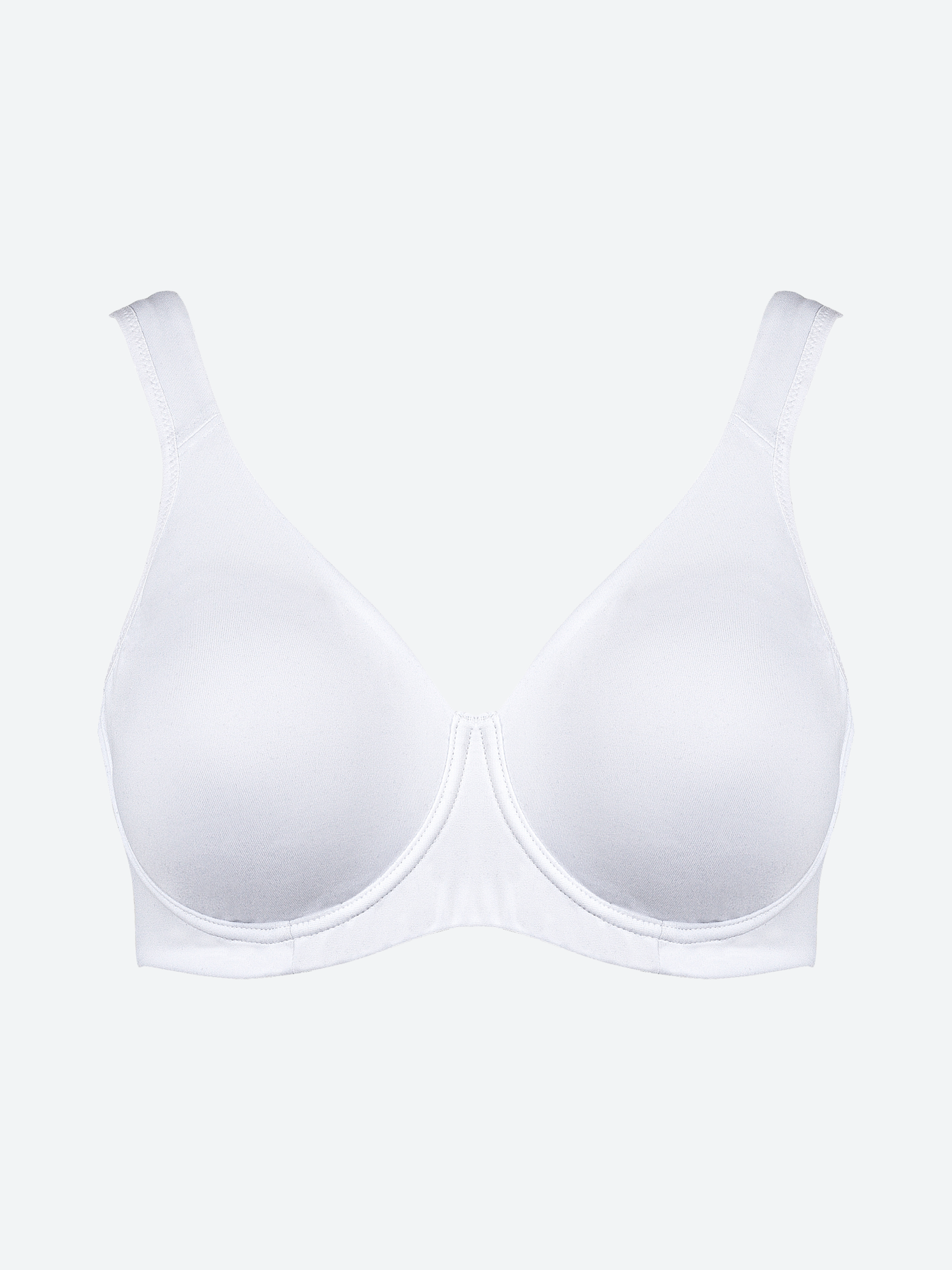 Reggiseno bianco con ferretto, coppe preformate in microfibra, spalline larghe.