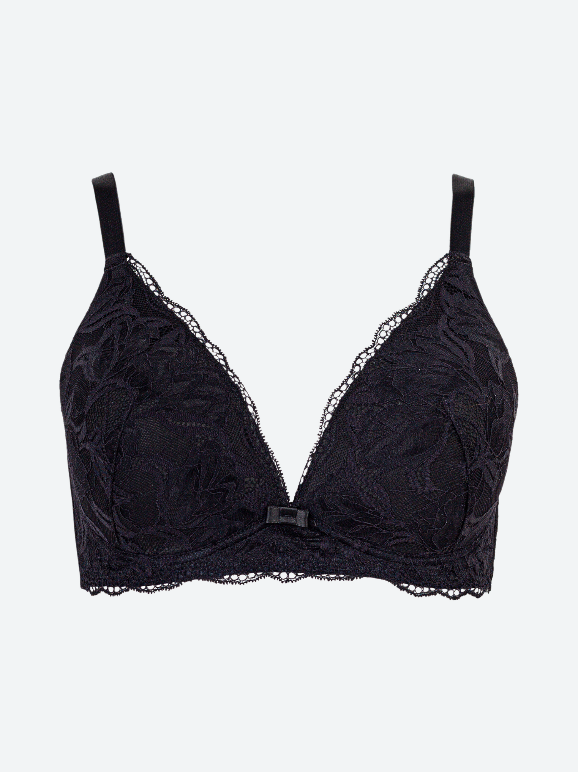 Triangolo imbottito nero senza ferretto in pizzo jacquardtronic, codice CAROL.