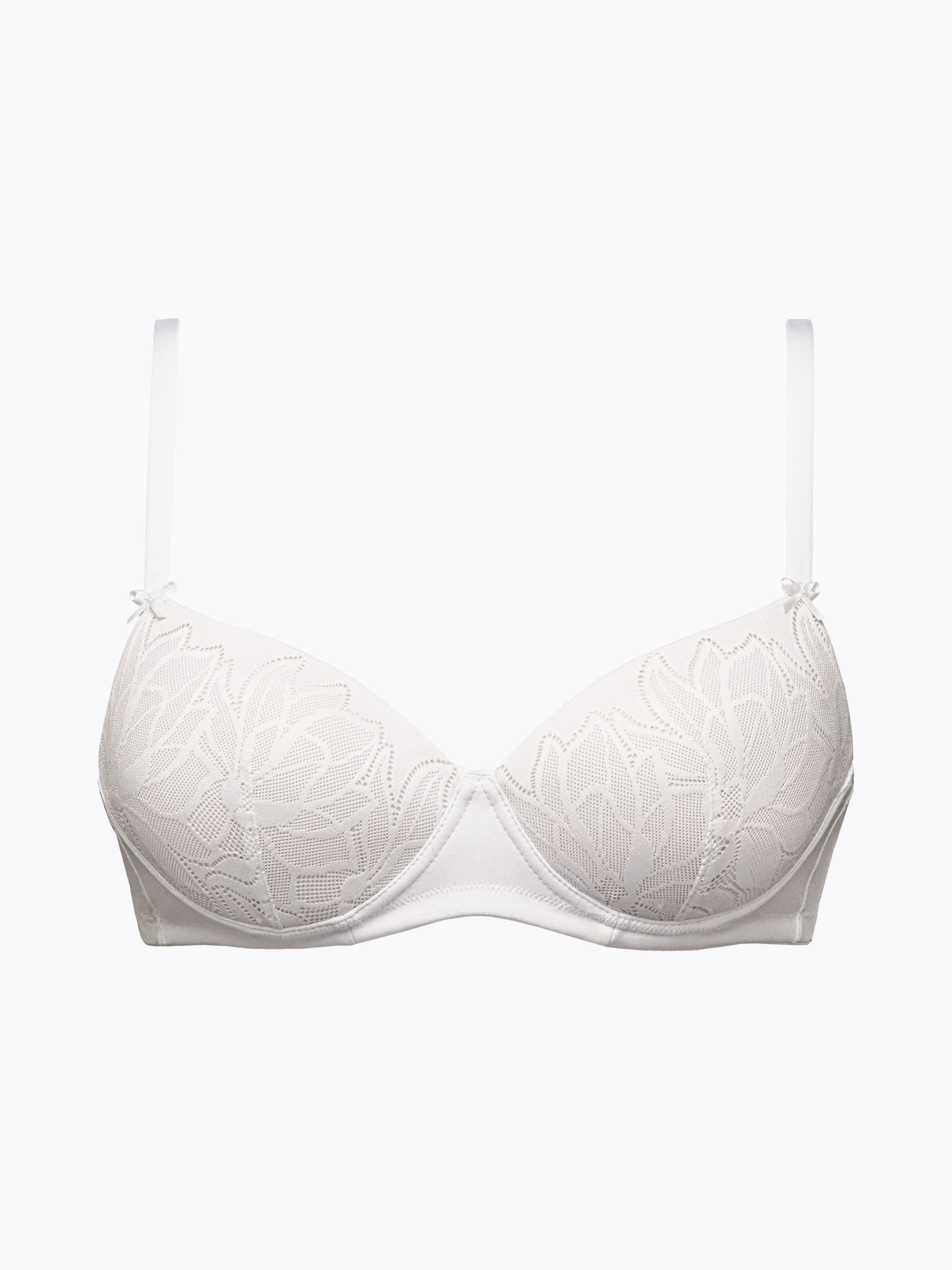 Reggiseno imbottito bianco con ferretto e banda jacquard floreale.