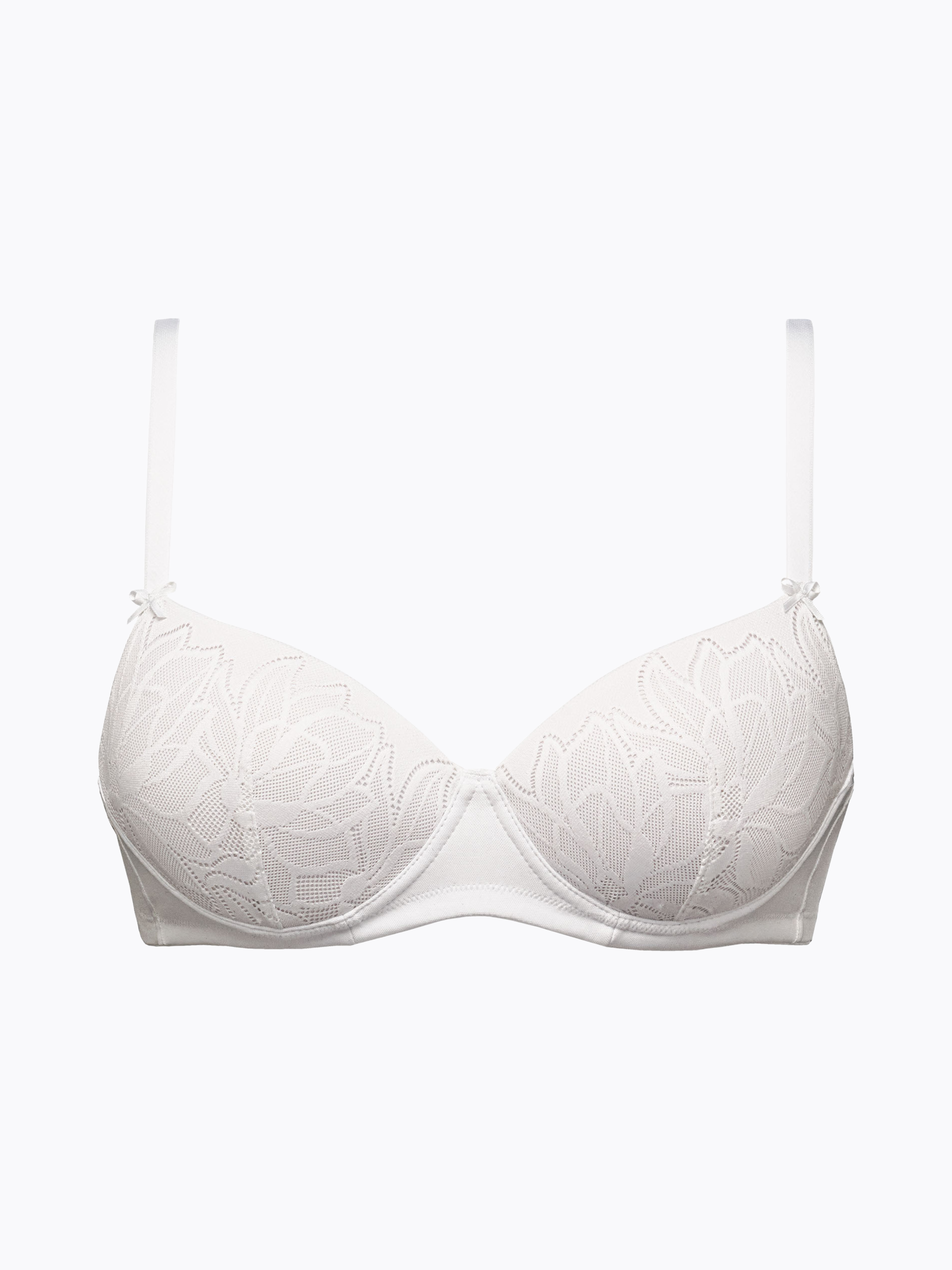 Reggiseno imbottito bianco con ferretto e banda jacquard floreale.